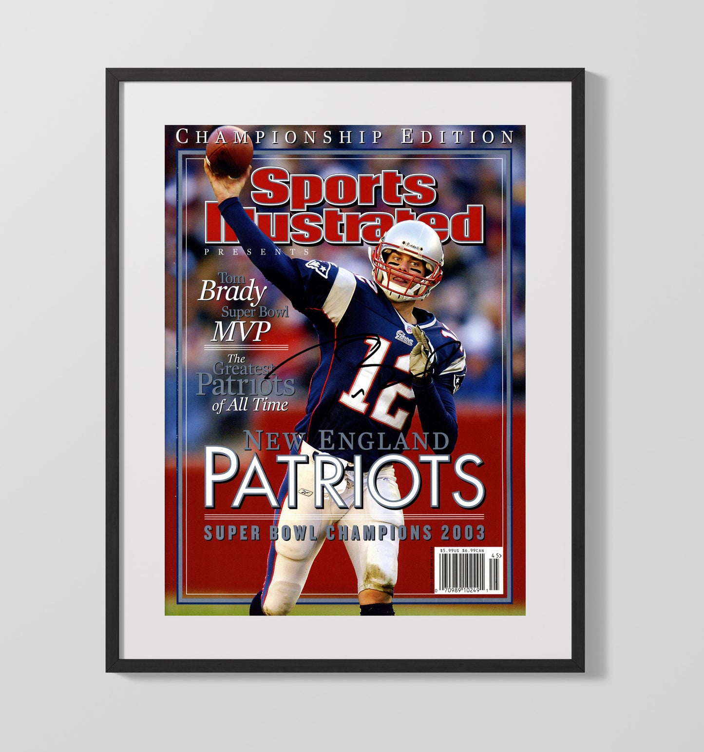 Brady - New England football Super Bowl XXXVIII Championship Commemorative 2003 SI Cover Vintage Football Wall Art - 16x20 Gallery Frame football decor