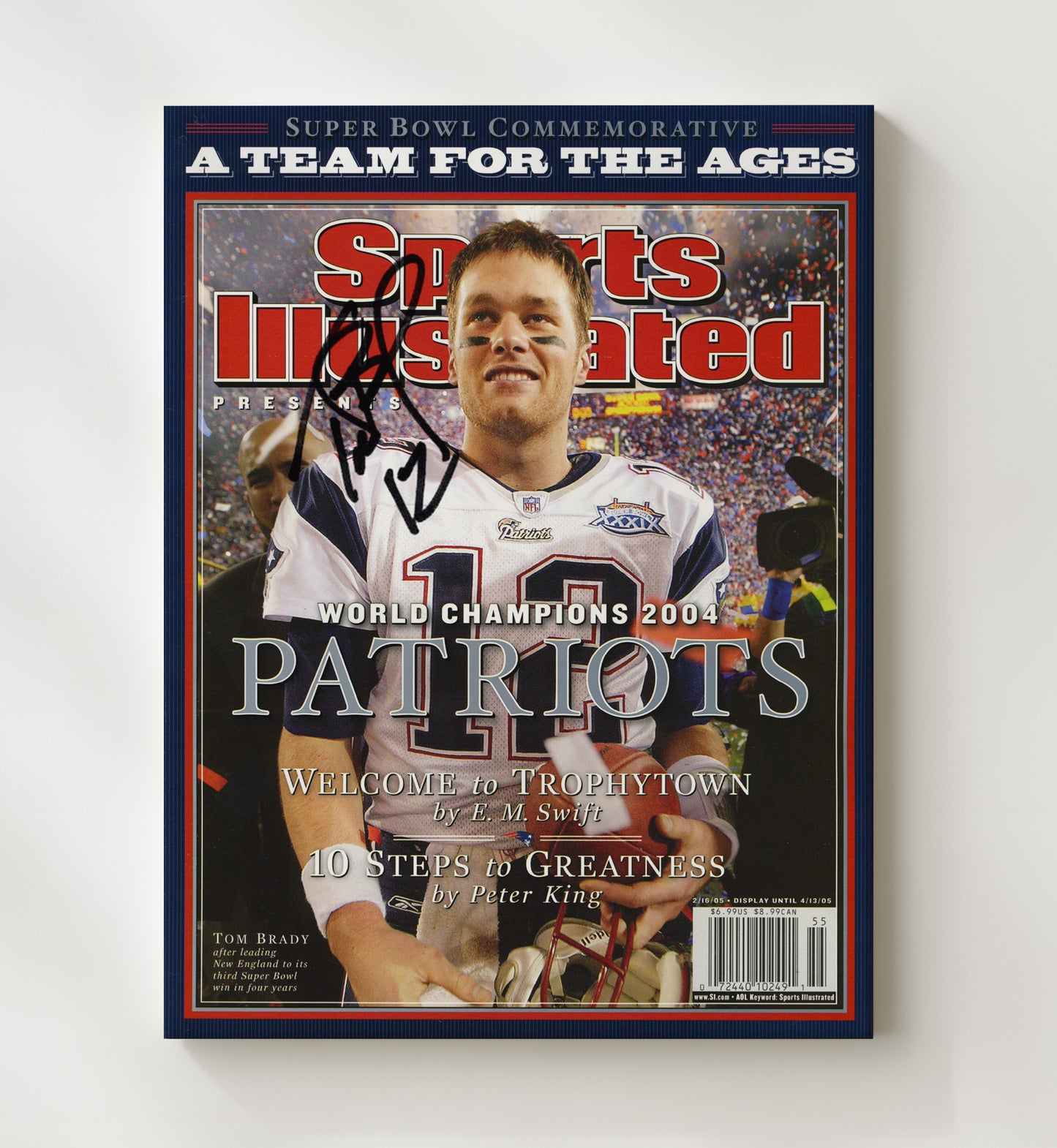 Brady - New England football Super Bowl XXXVIII Championship Commemorative 2004 SI Cover Vintage Football Wall Art - 20x24 Canvas football decor