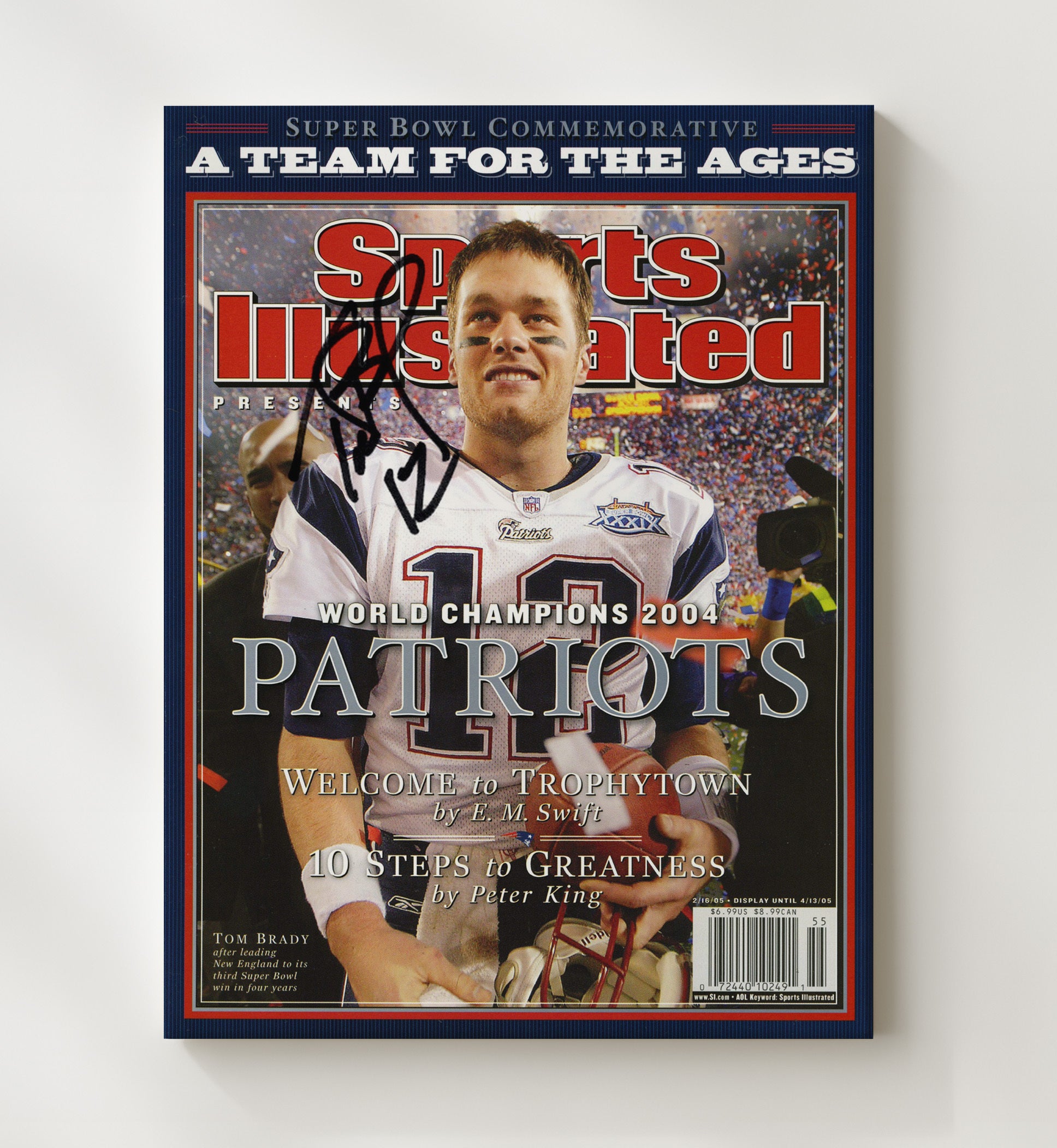 Brady - New England football Super Bowl XXXVIII Championship Commemorative 2004 SI Cover Vintage Football Wall Art - 20x24 Canvas football decor