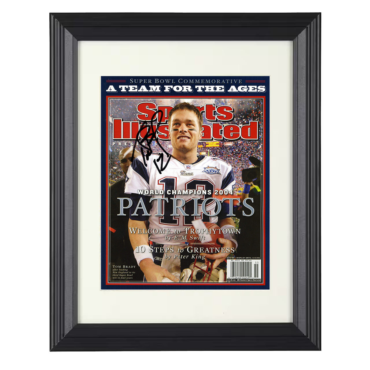 Brady – New England Championship Commemorative 2004 SI – 8x10 black beveled framed football wall art