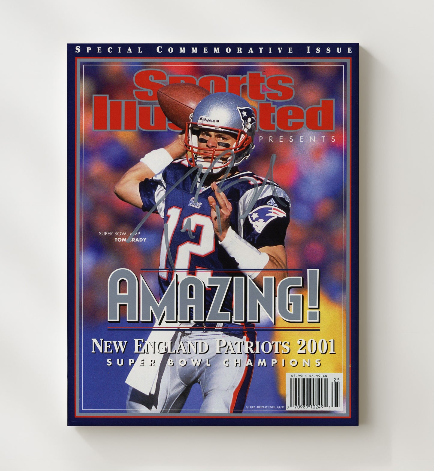 Brady - New England football Super Bowl XXXVI Championship Commemorative 2001 SI Cover Vintage Football Wall Art - 20x24 Canvas football decor