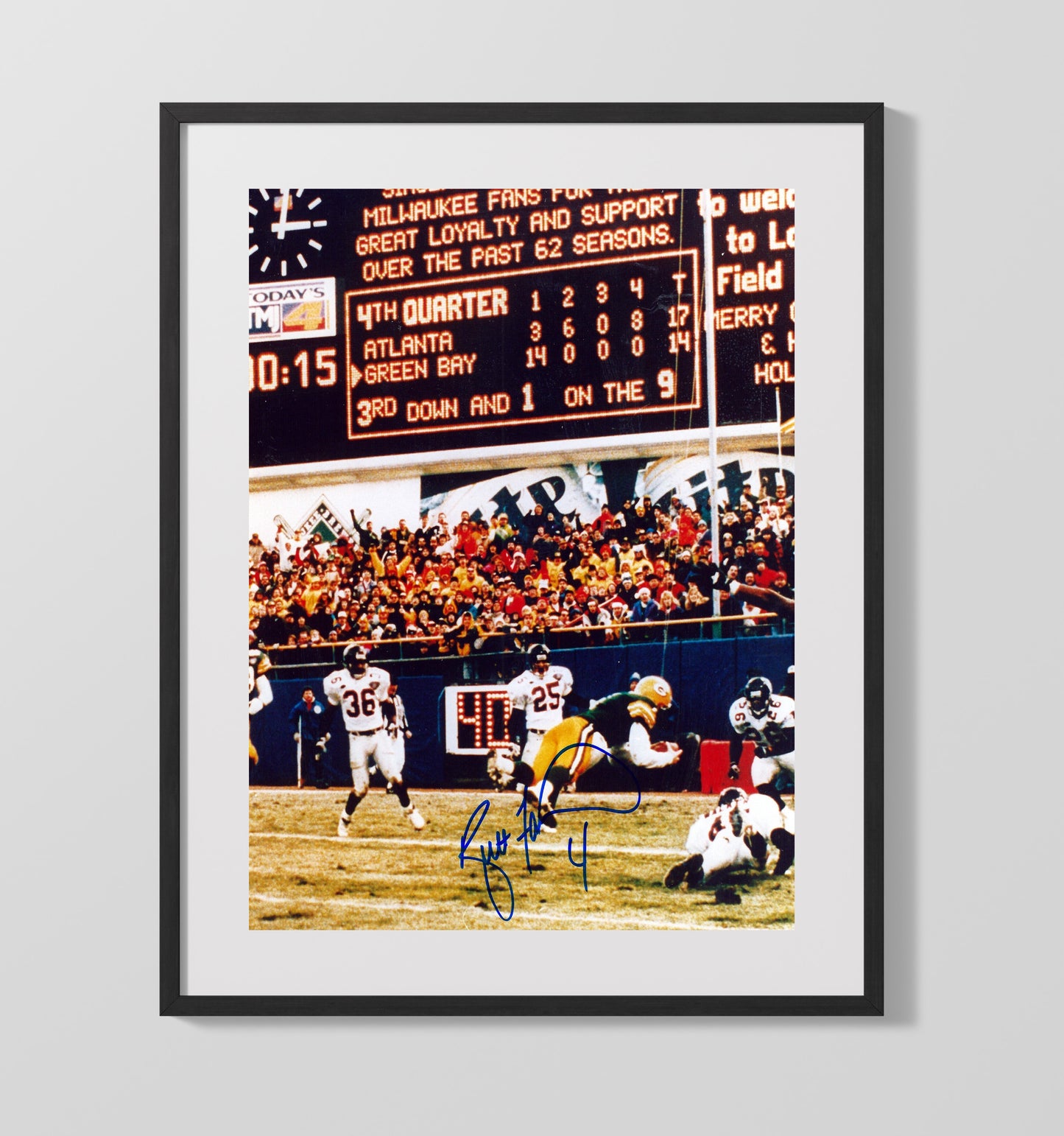 Brett Favre - Frozen Tundra Dive Vintage Football Wall Art - 16x20 Gallery Frame football decor