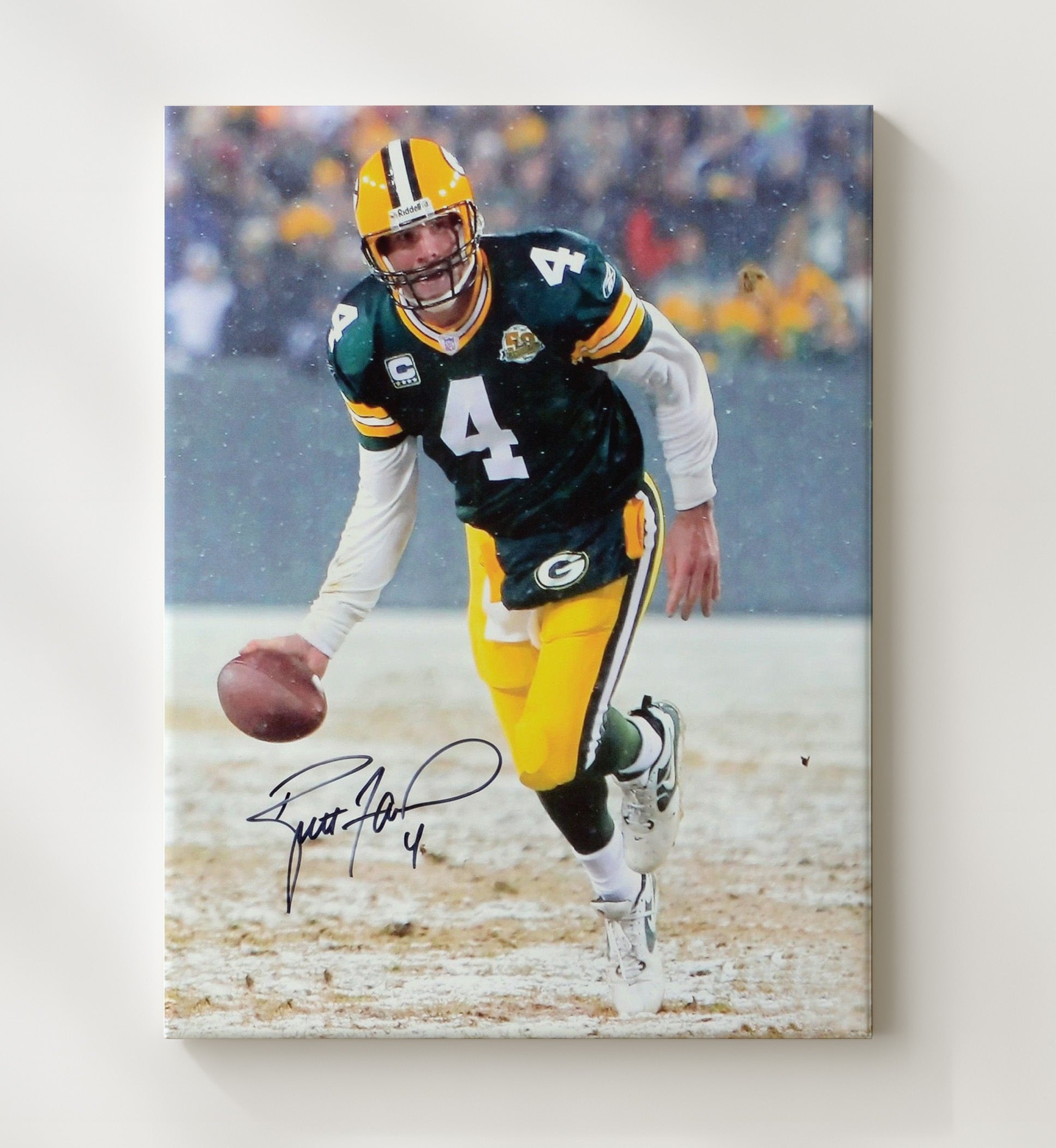 Brett Favre - Green Bay Football Snow Game Quarterback Run Football Wall Art - football wall art print