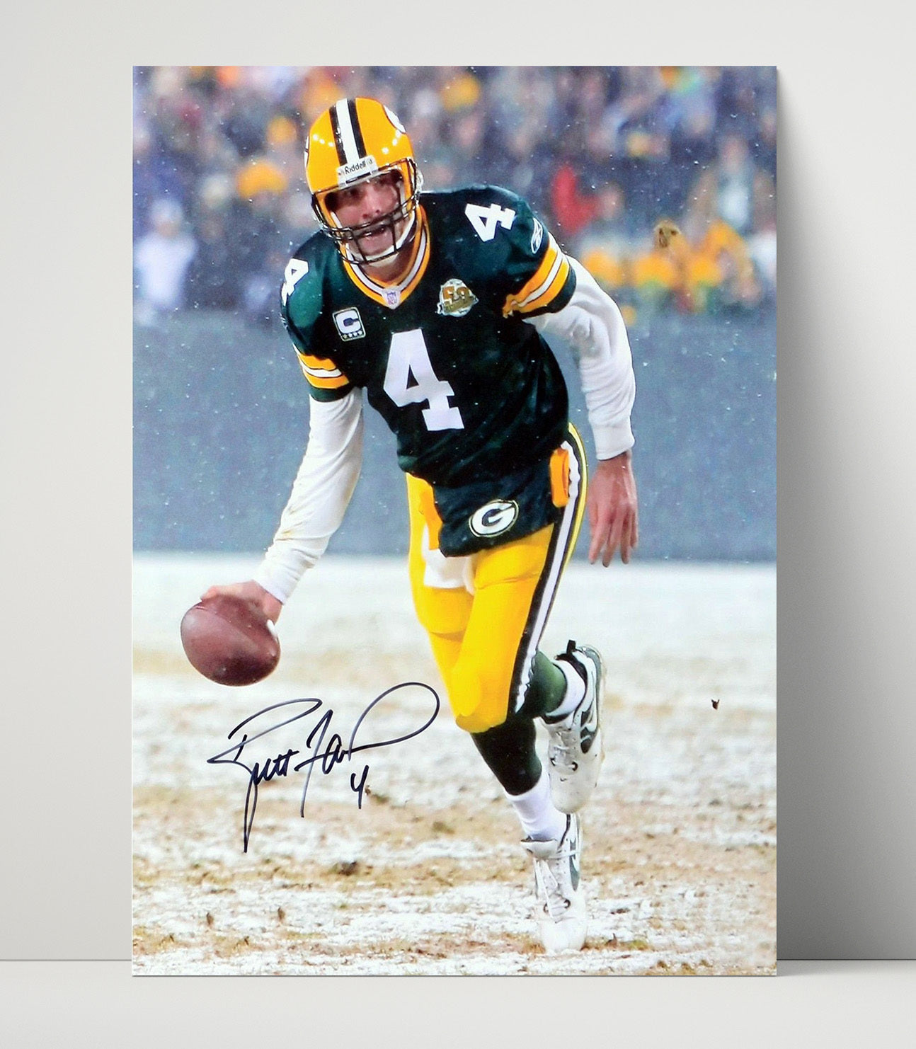 Brett Favre - Green Bay Football Snow Game Quarterback Run Vintage Football Wall Art - 16x20 Unframed Print football decor