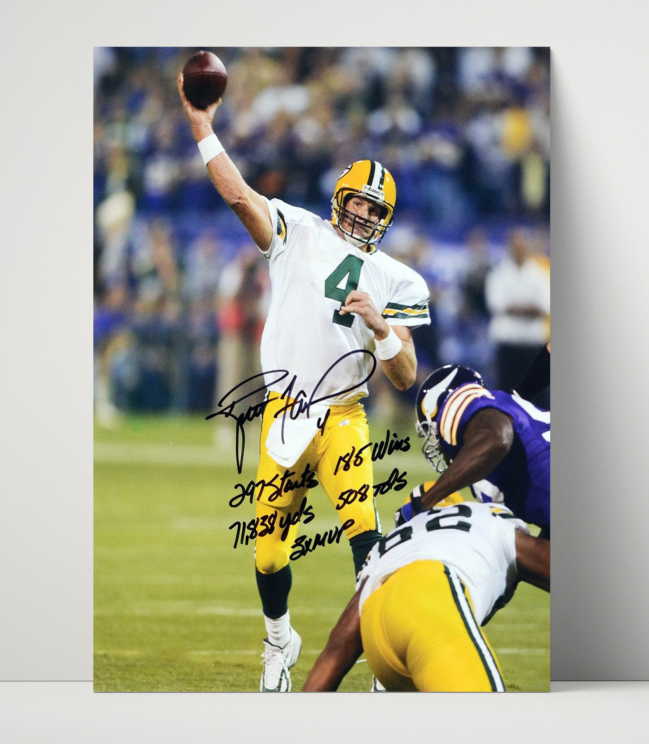 Brett Favre - Green Bay football Career Passing Leader Stats Graphic Vintage Football Wall Art - 16x20 Unframed Print football decor