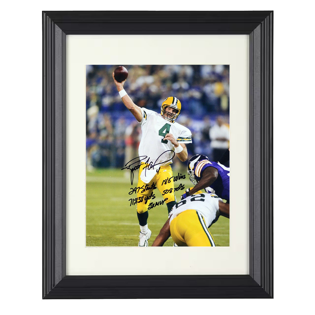 Brett Favre – Green Bay Career Passing Leader Stats Graphic – 8x10 black beveled framed football wall art