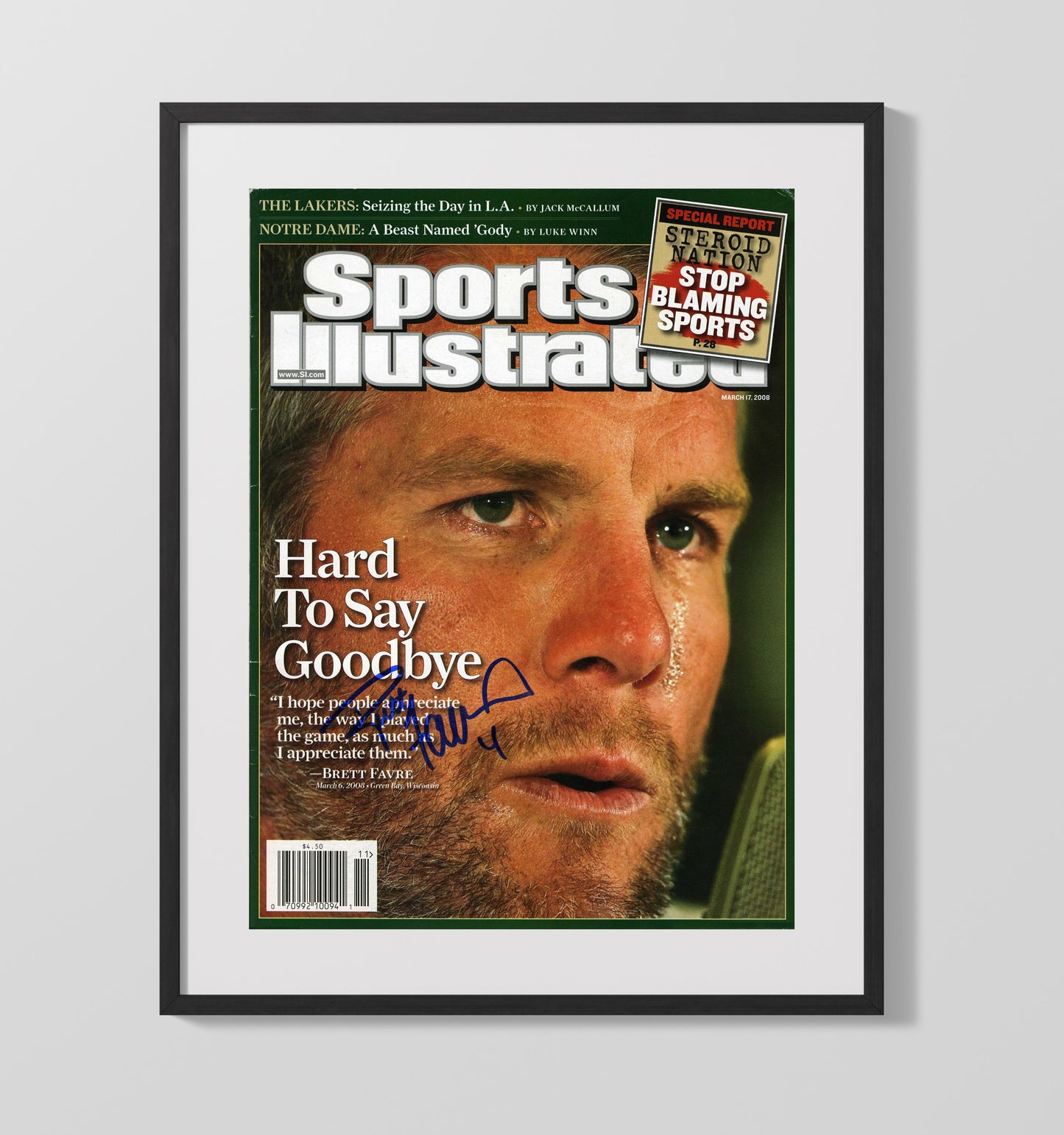 Brett Favre - Green Bay Football Hard to Say Goodbye 2008 SI Cover Football Wall Art - football wall art print