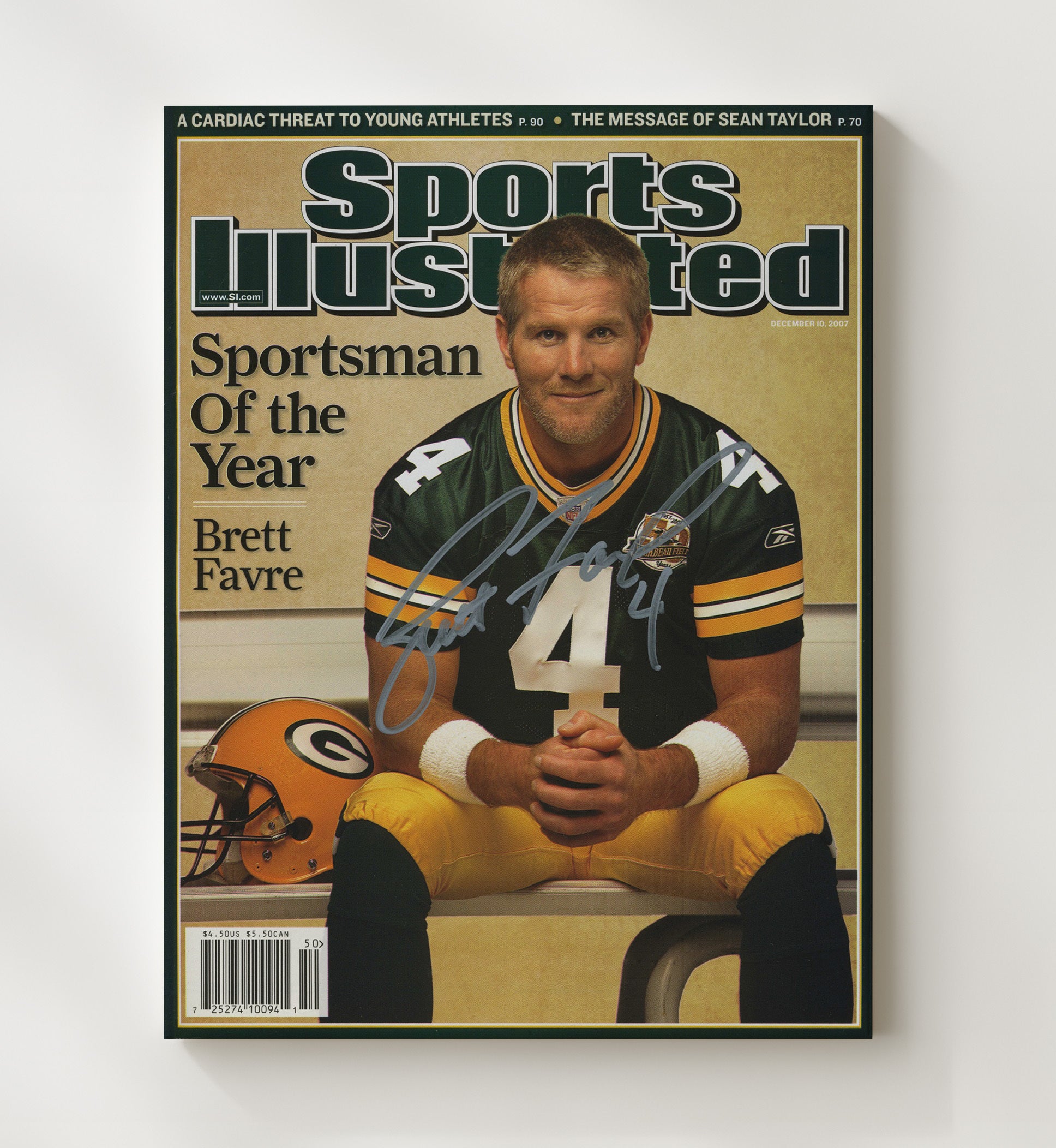 Brett Favre - Green Bay football Sportsman of the Year 2007 SI Cover Vintage Football Wall Art - 20x24 Canvas football decor
