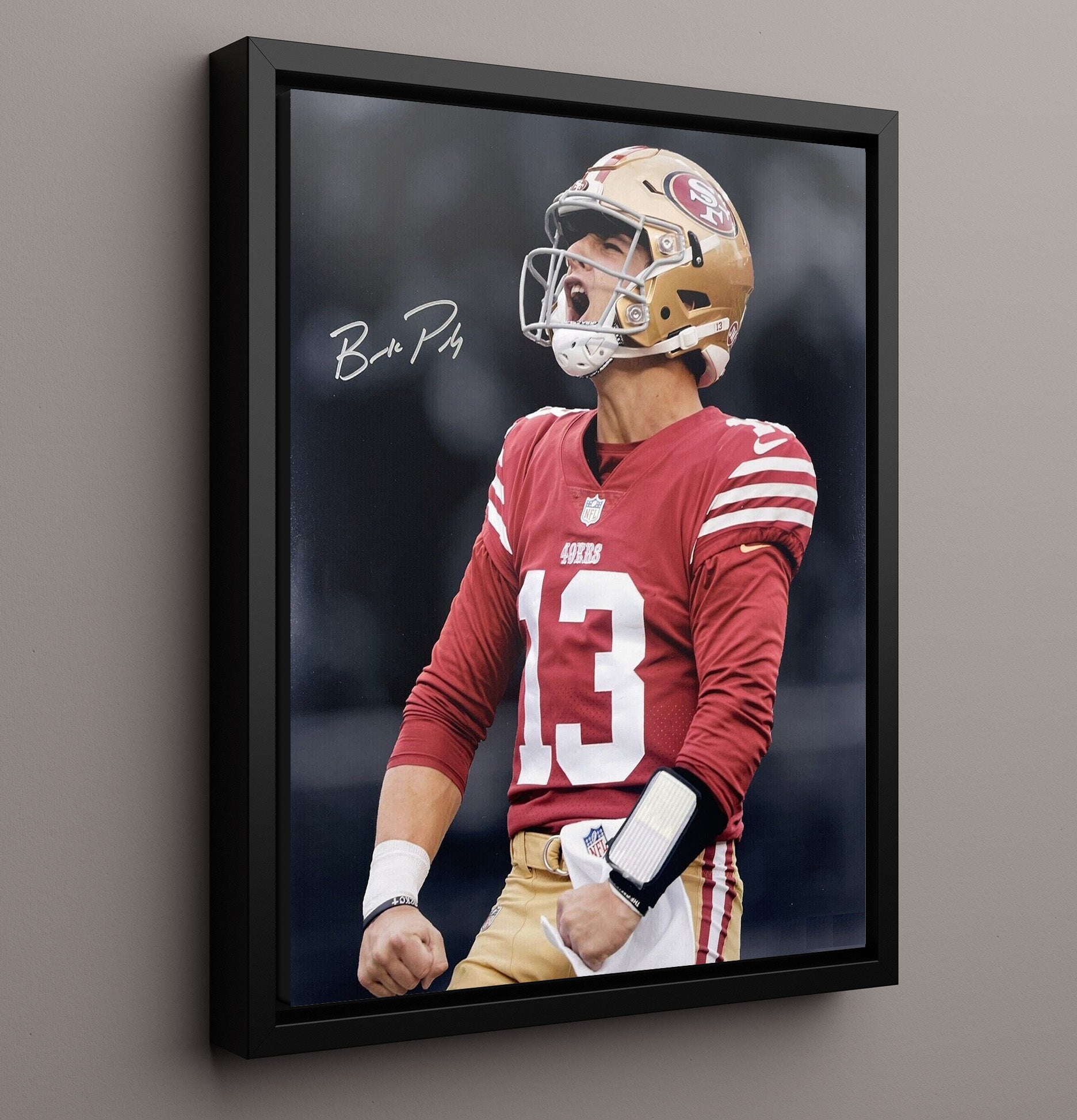 Brock Purdy - Mr. Irrelevant No More Vintage Football Wall Art - 16x20 Framed Canvas football decor