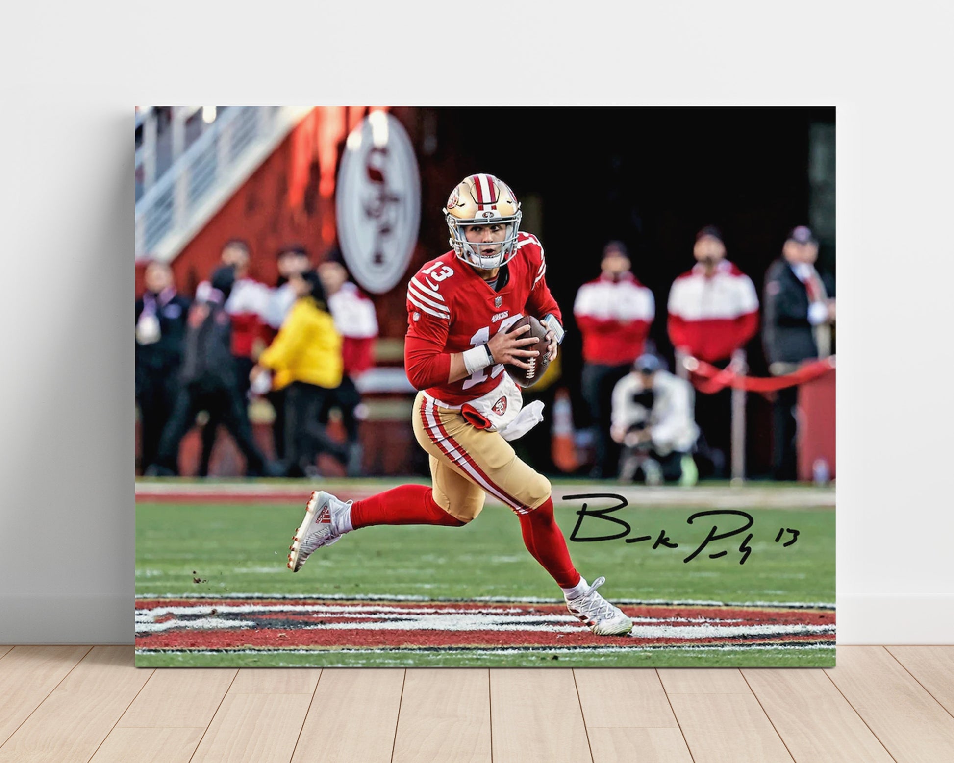 Brock Purdy San Francisco Quarterback Scramble Run Football Wall Art Unframed 8x10 in Plastic Sleeve wall art print - Football decor
