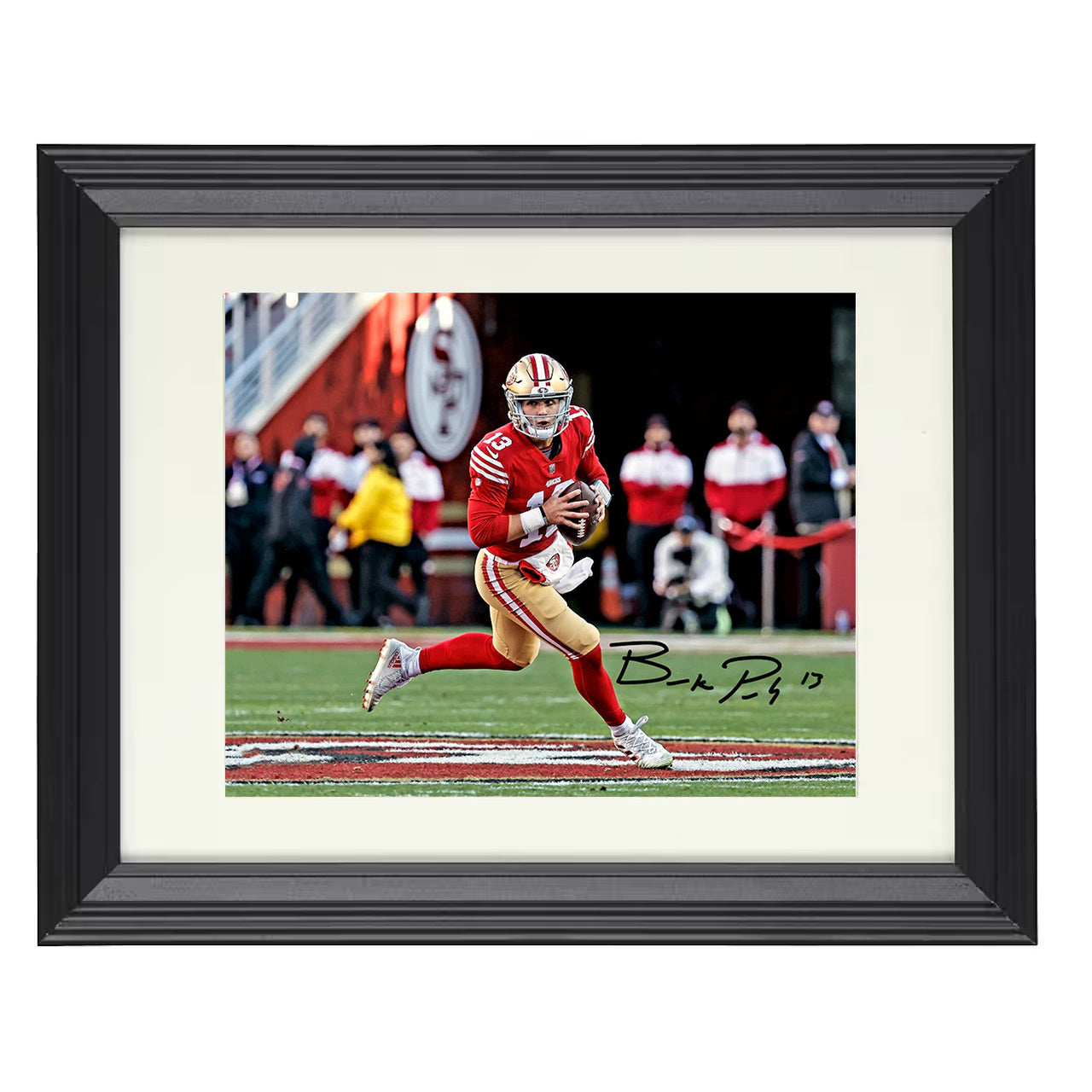 Brock Purdy – San Francisco QB Scramble Run – 8x10 black beveled framed football wall art