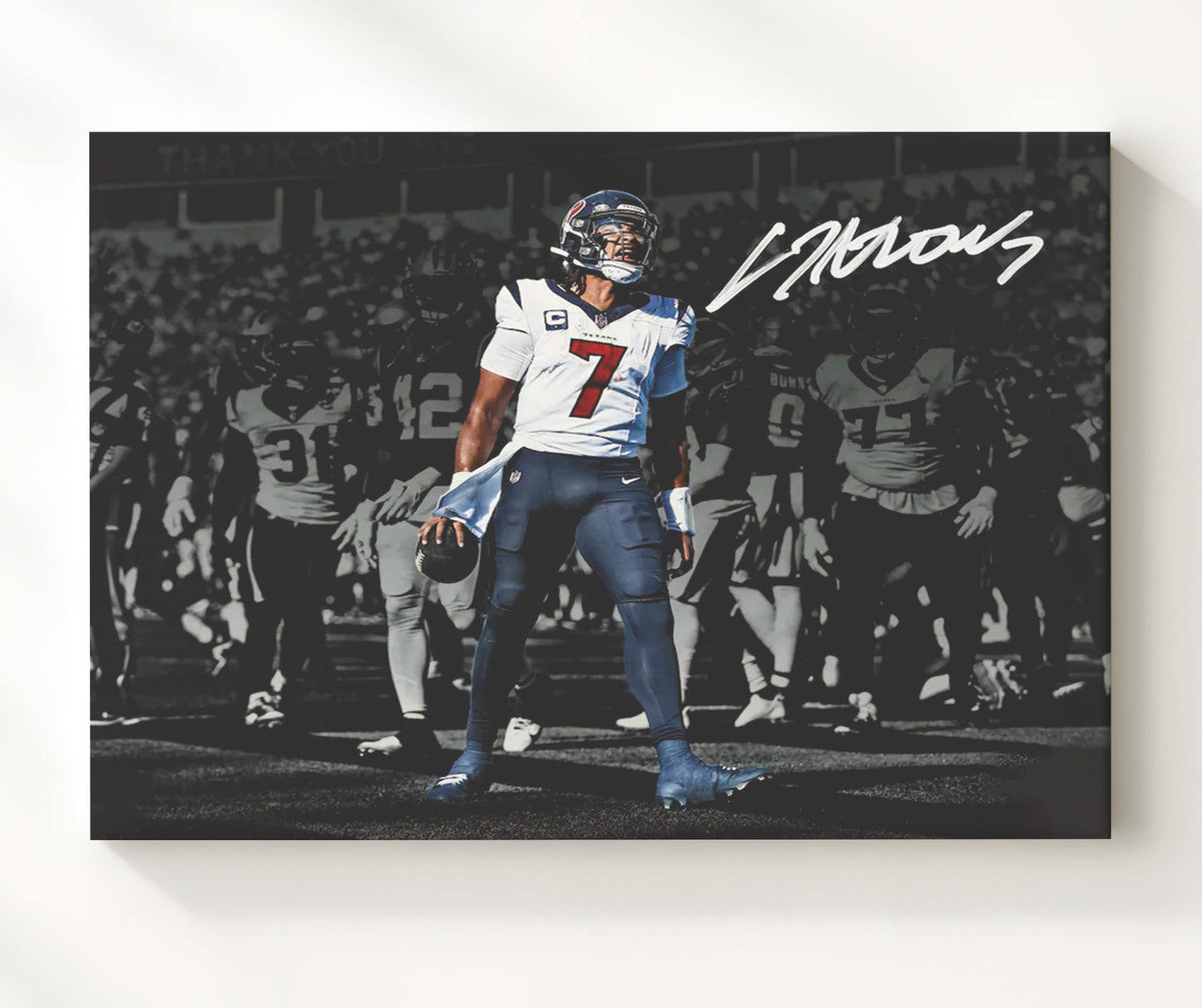 CJ Stroud Houston Quarterback At Line Of Scrimmage Football Wall Art 16x20 Canvas Wall Art wall art print - Football decor