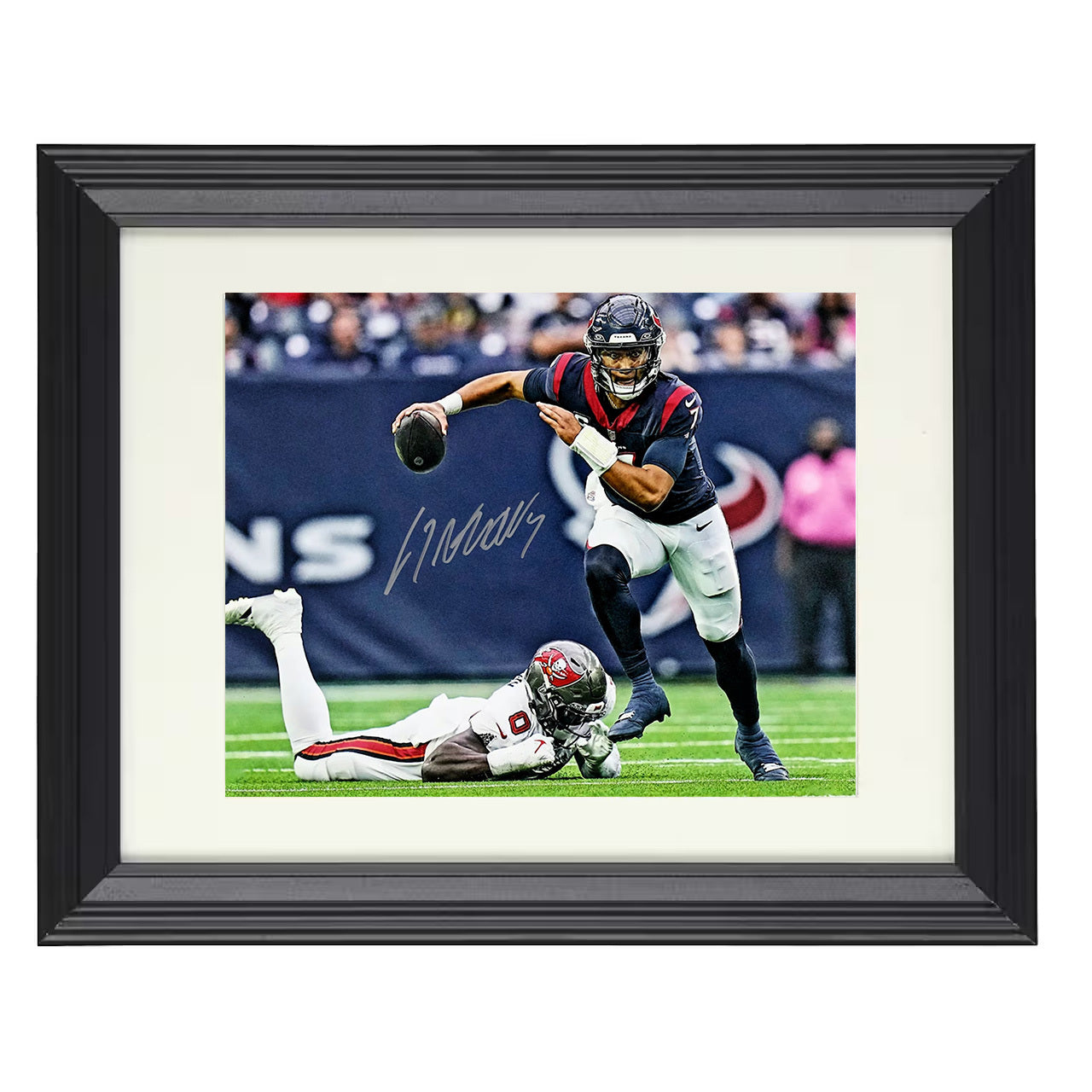 CJ Stroud – Houston QB Pocket Escape Throw – 8x10 black beveled framed football wall art