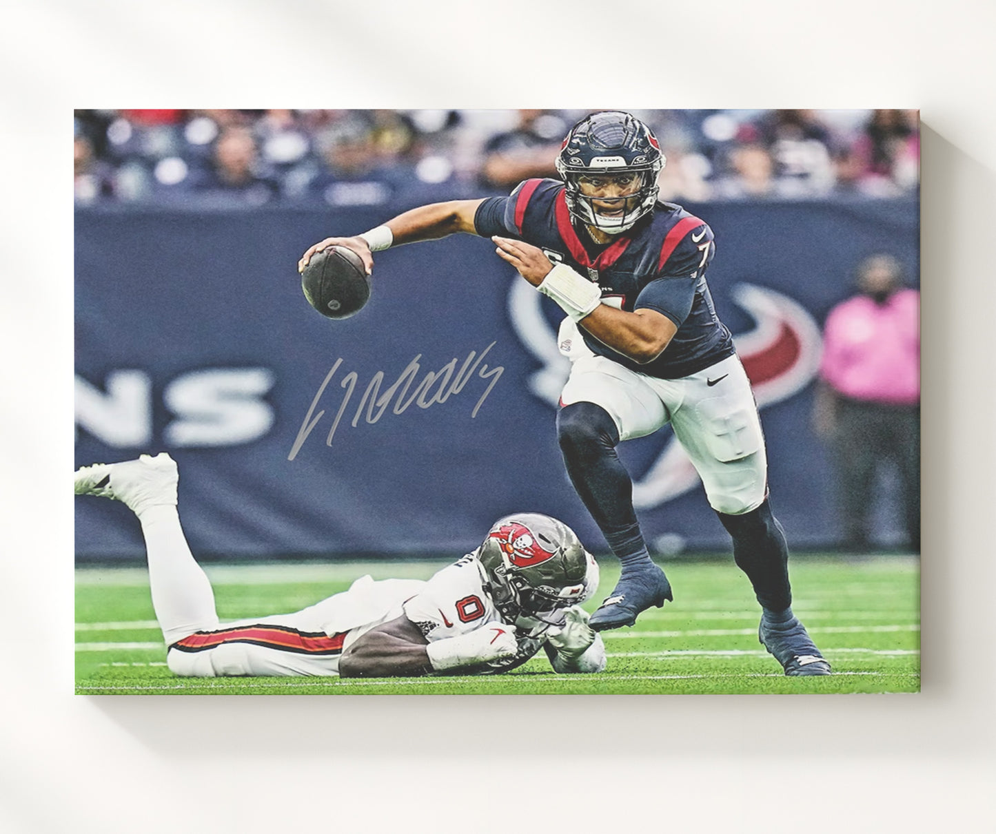 CJ Stroud Houston Quarterback Pocket Escape Throw Football Wall Art 16x20 Canvas Wall Art wall art print - Football decor