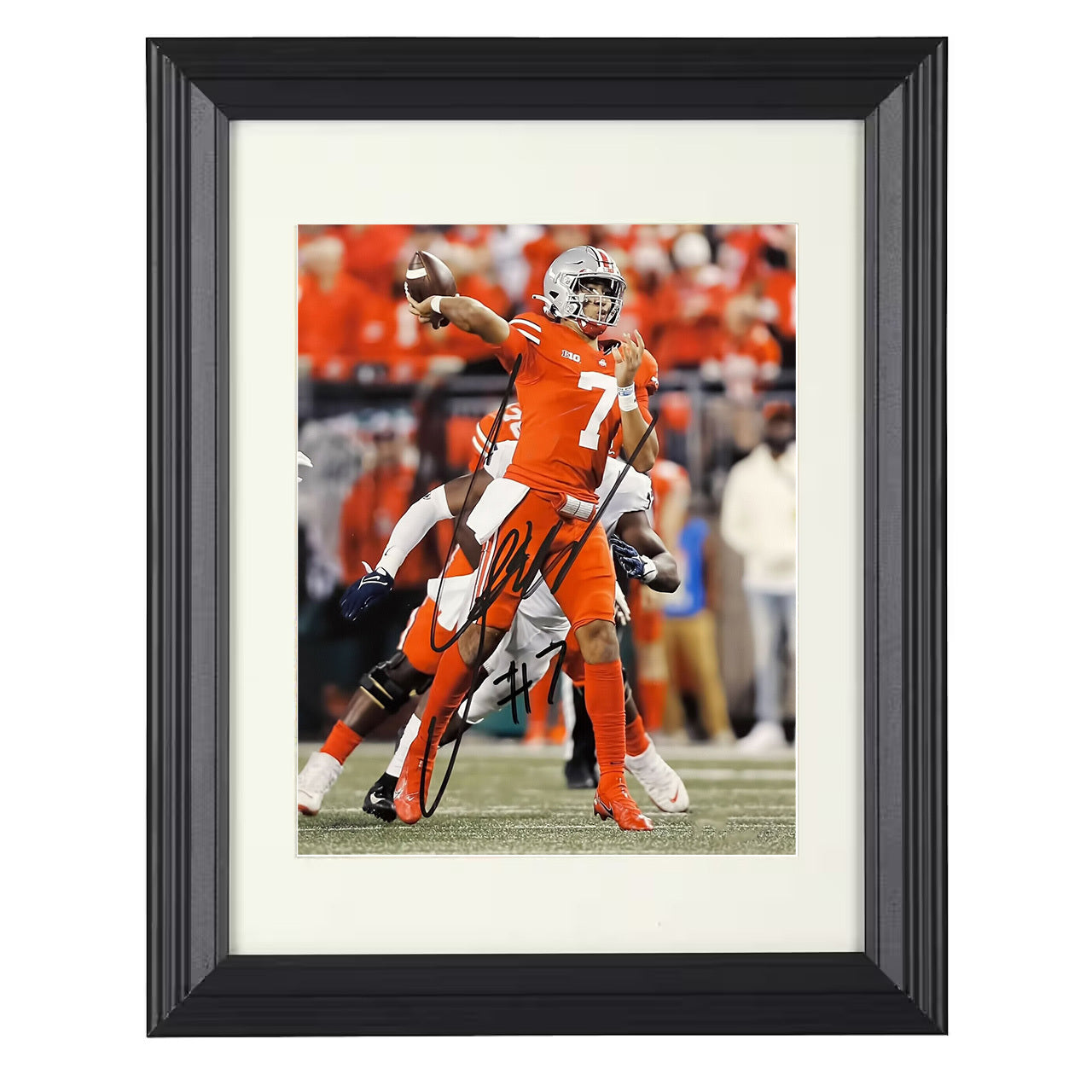 C J Stroud – Houston QB Passing Action – 8x10 black beveled framed football wall art