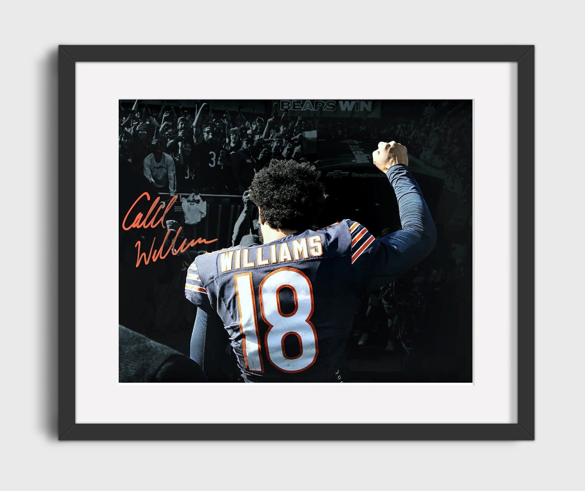 Caleb Williams Chicago Quarterback Victory Fist To Crowd Football Wall Art 16x20 Gallery Framed Artwork wall art print - Football decor