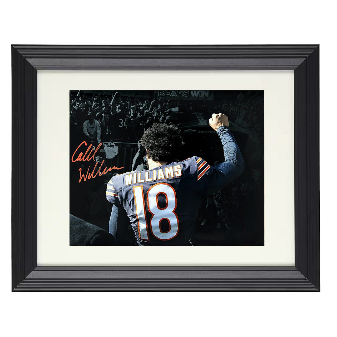 Caleb Williams – Chicago QB Victory Fist to Crowd – 8x10 black beveled framed football wall art