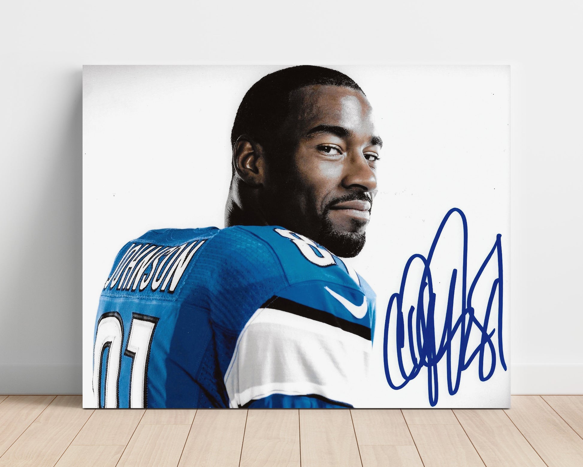 Calvin Johnson - Detroit Football Over Shoulder Portrait Football Wall Art - football wall art print
