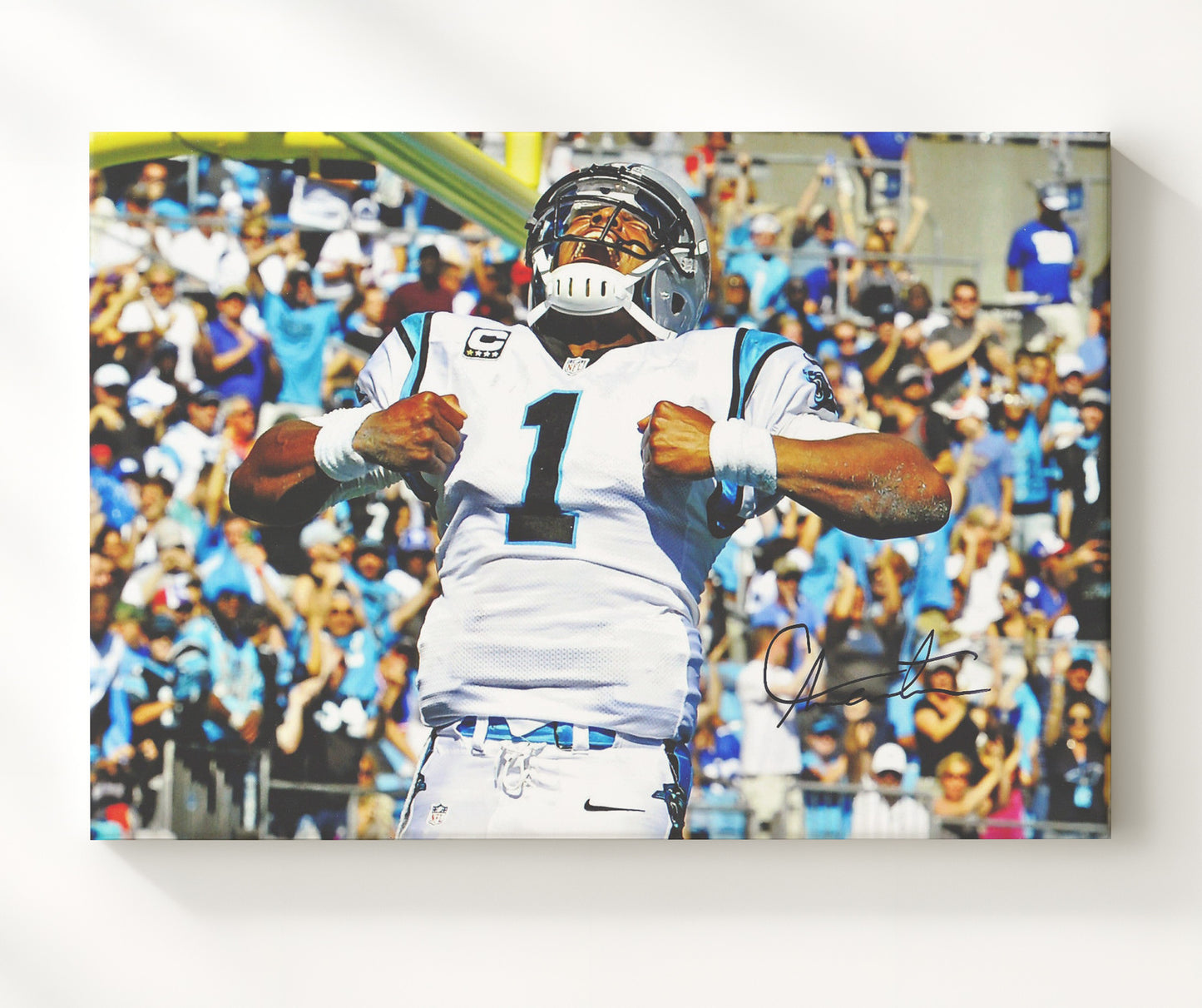 Cam Newton Carolina Quarterback Celebration Flex Spotlight Football Wall Art 16x20 Canvas Wall Art wall art print - Football decor