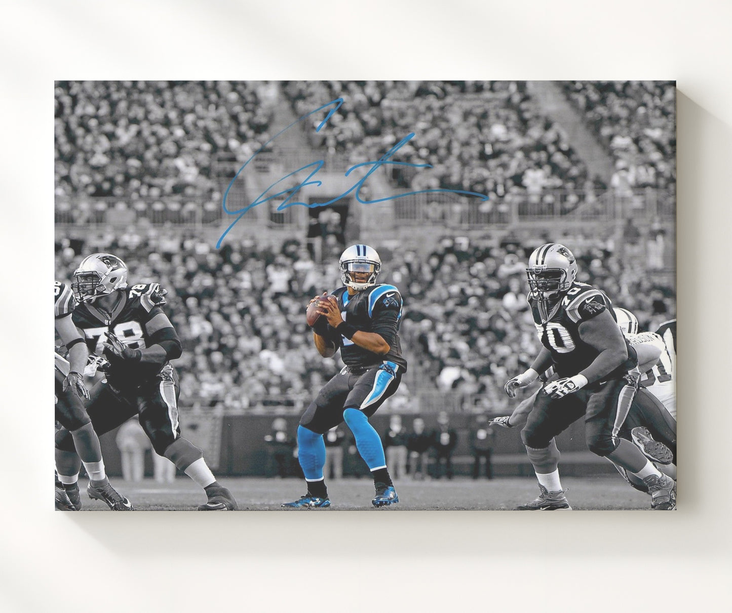 Cam Newton - Carolina Football Quarterback Under Stadium Lights Spotlight Vintage Football Wall Art - 20x24 Canvas football decor