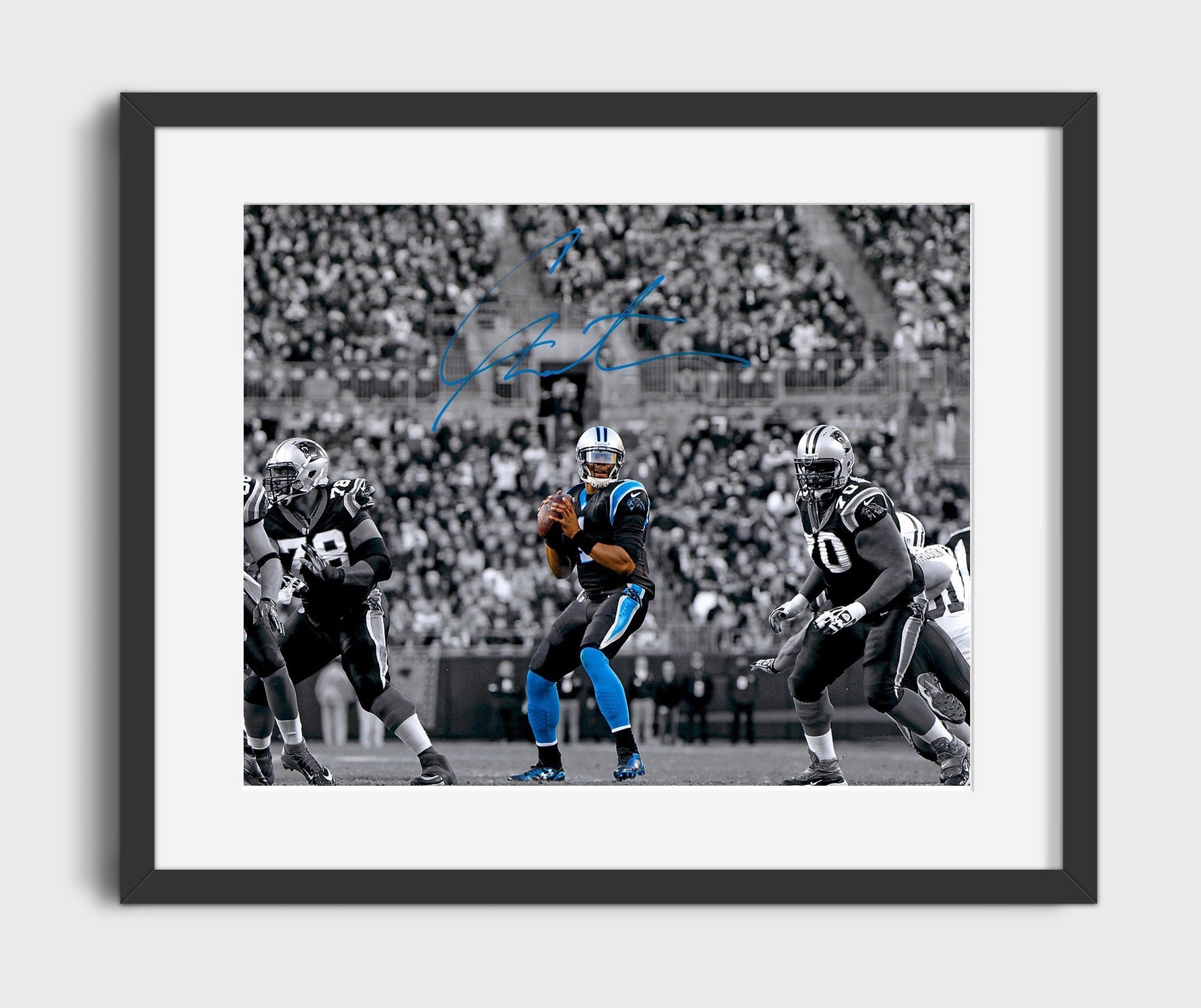 Cam Newton - Carolina Football Quarterback Under Stadium Lights Spotlight Vintage Football Wall Art - 16x20 Gallery Frame football decor
