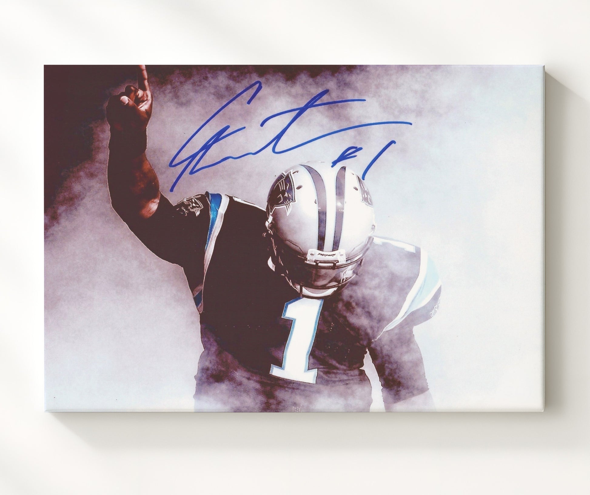 Cam Newton Carolina Superman Celebration Pose Spotlight Football Wall Art 16x20 Canvas Wall Art wall art print - Football decor