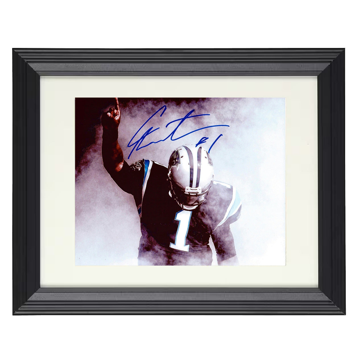 Cam Newton – Carolina Superman Celebration Pose Spotlight – 8x10 black beveled framed football wall art