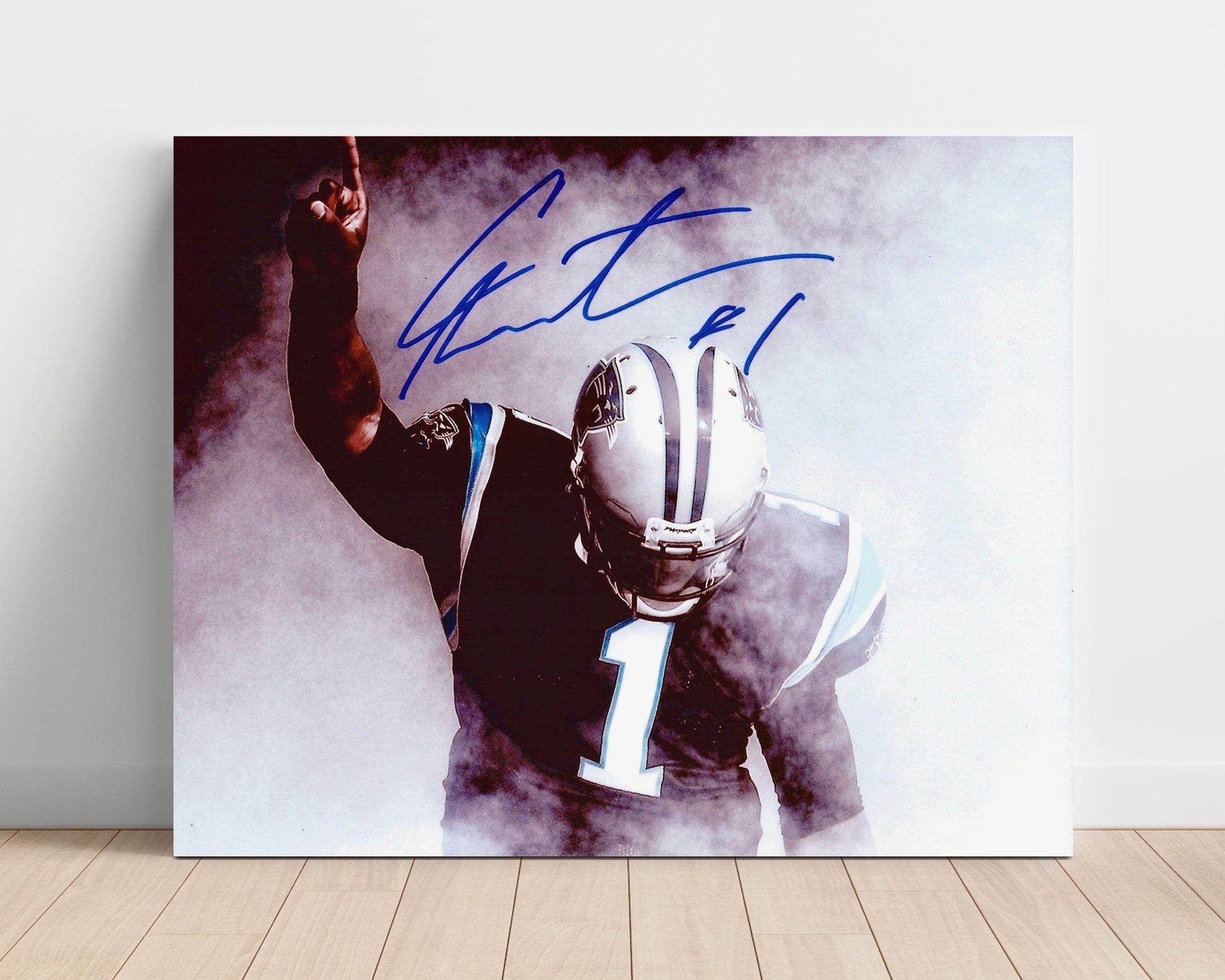 Cam Newton Carolina Superman Celebration Pose Spotlight Football Wall Art Unframed 8x10 in Plastic Sleeve wall art print - Football decor