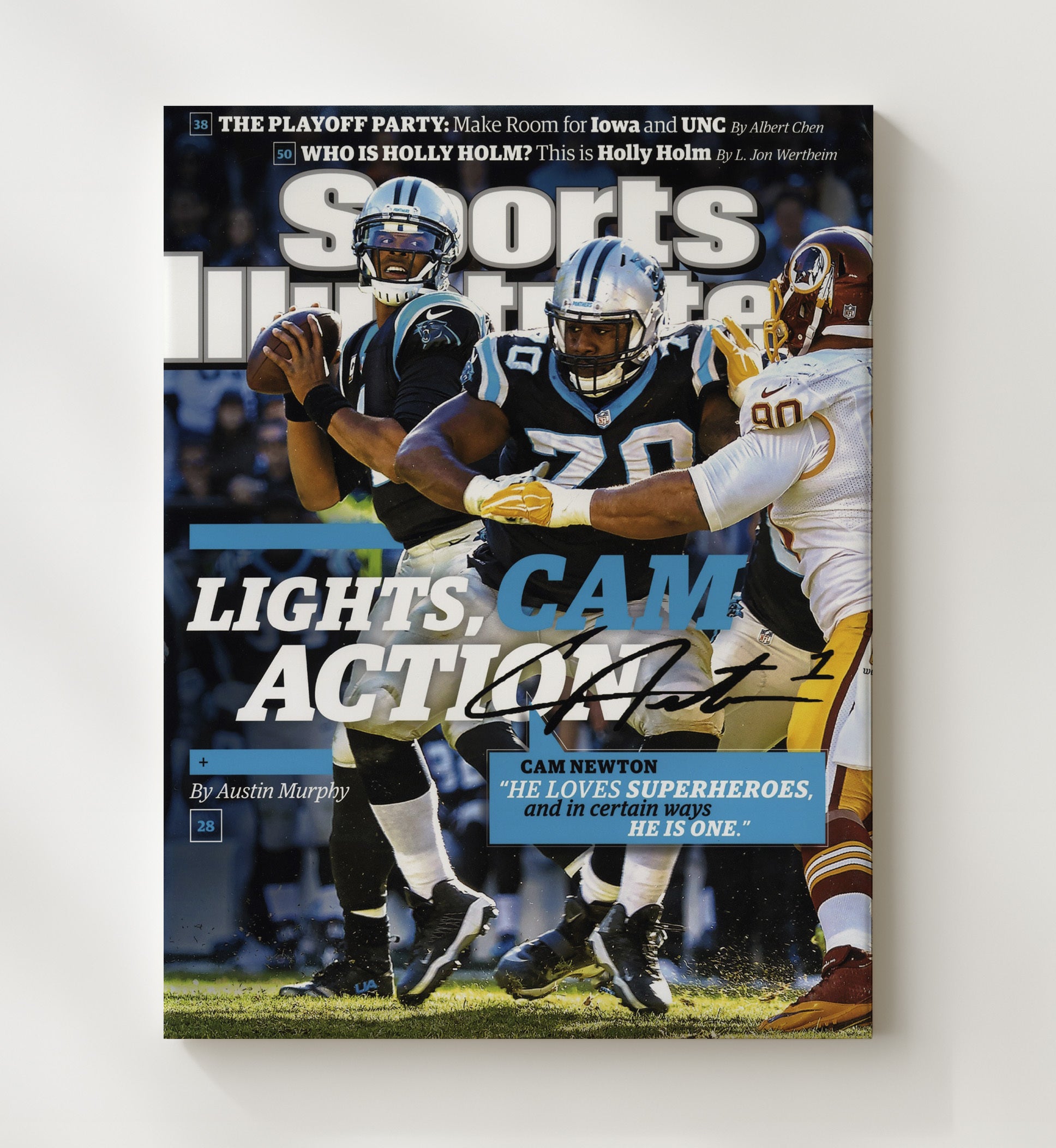 Cam Newton - Carolina Football Lights Cam Action 2015 SI Cover Football Wall Art - football wall art print