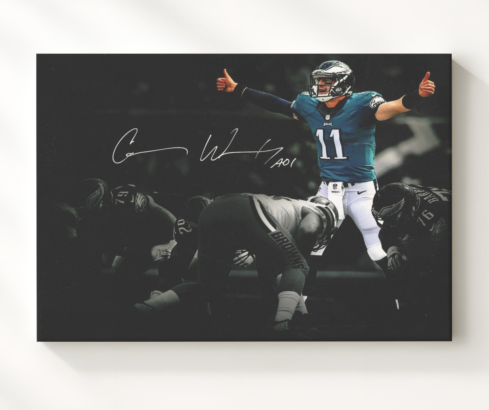 Carson Wentz - Philadelphia Football Quarterback Thumbs Up Celebration Football Wall Art - football wall art print