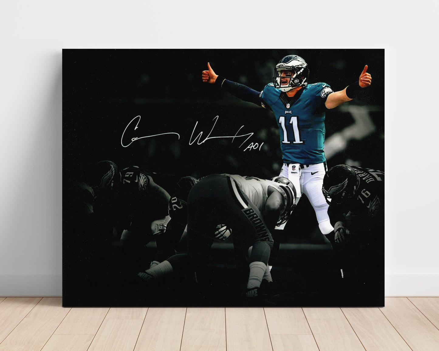 Carson Wentz - Philadelphia Football Quarterback Thumbs Up Celebration Vintage Football Wall Art - 16x20 Unframed Print football decor