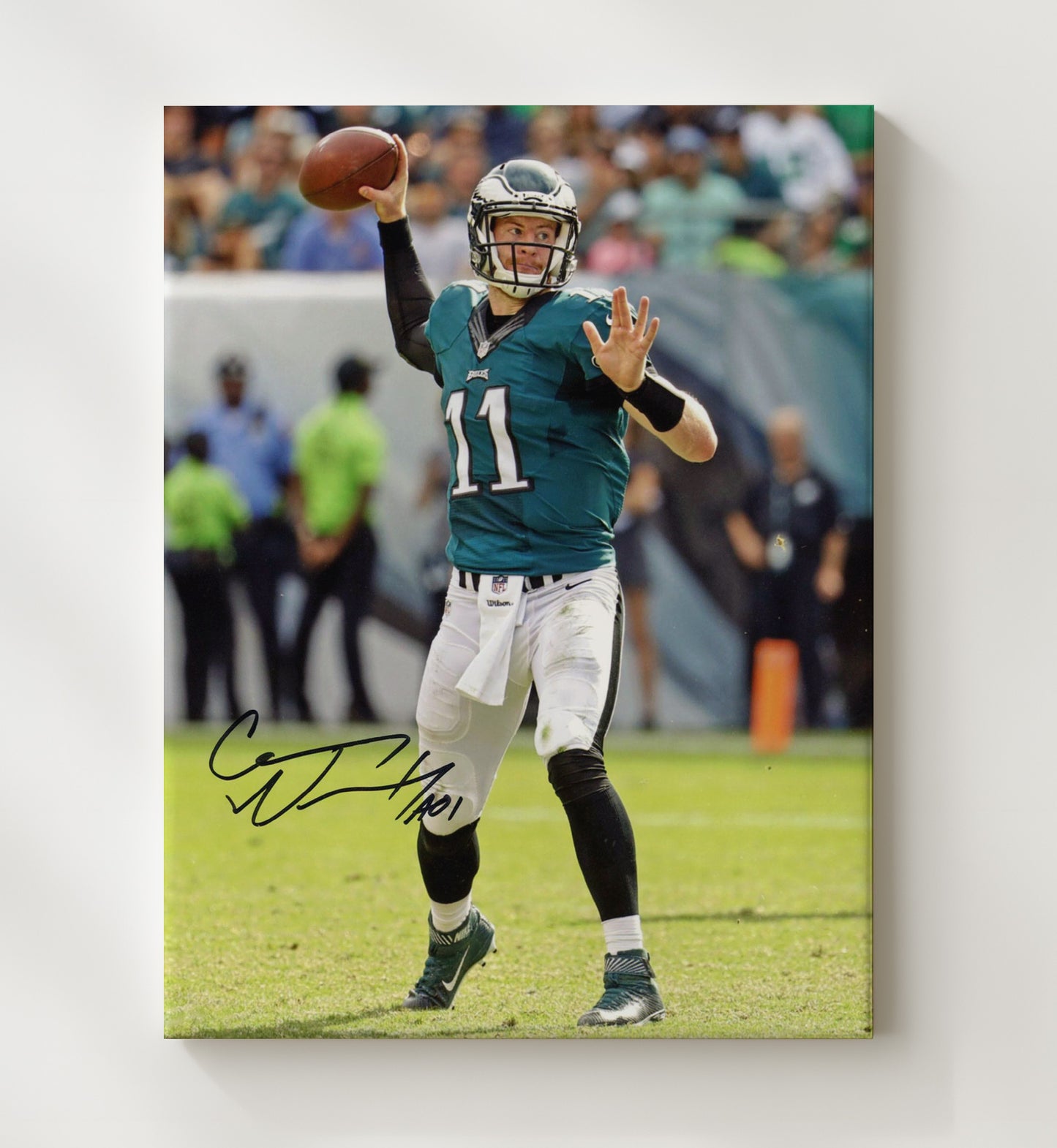 Carson Wentz - Philadelphia football Quarterback Passing Action Vintage Football Wall Art - 20x24 Canvas football decor