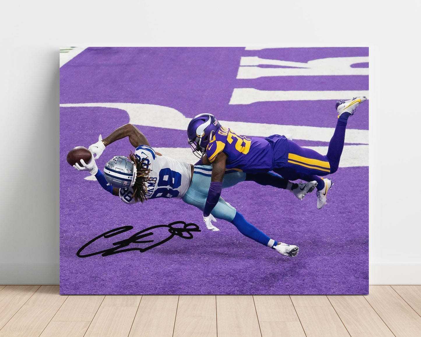 Ceedee Lamb - Dallas Football End Zone Diving Catch Football Wall Art - football wall art print