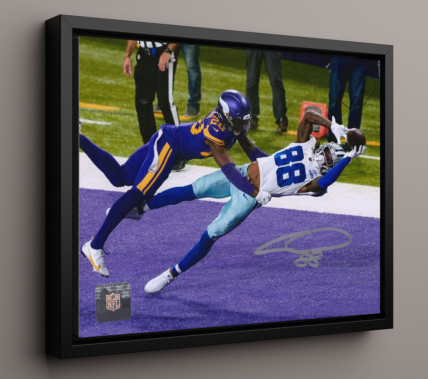 Ceedee Lamb - Dallas Football Receiver Diving Endzone Catch Spotlight Football Wall Art - football wall art print