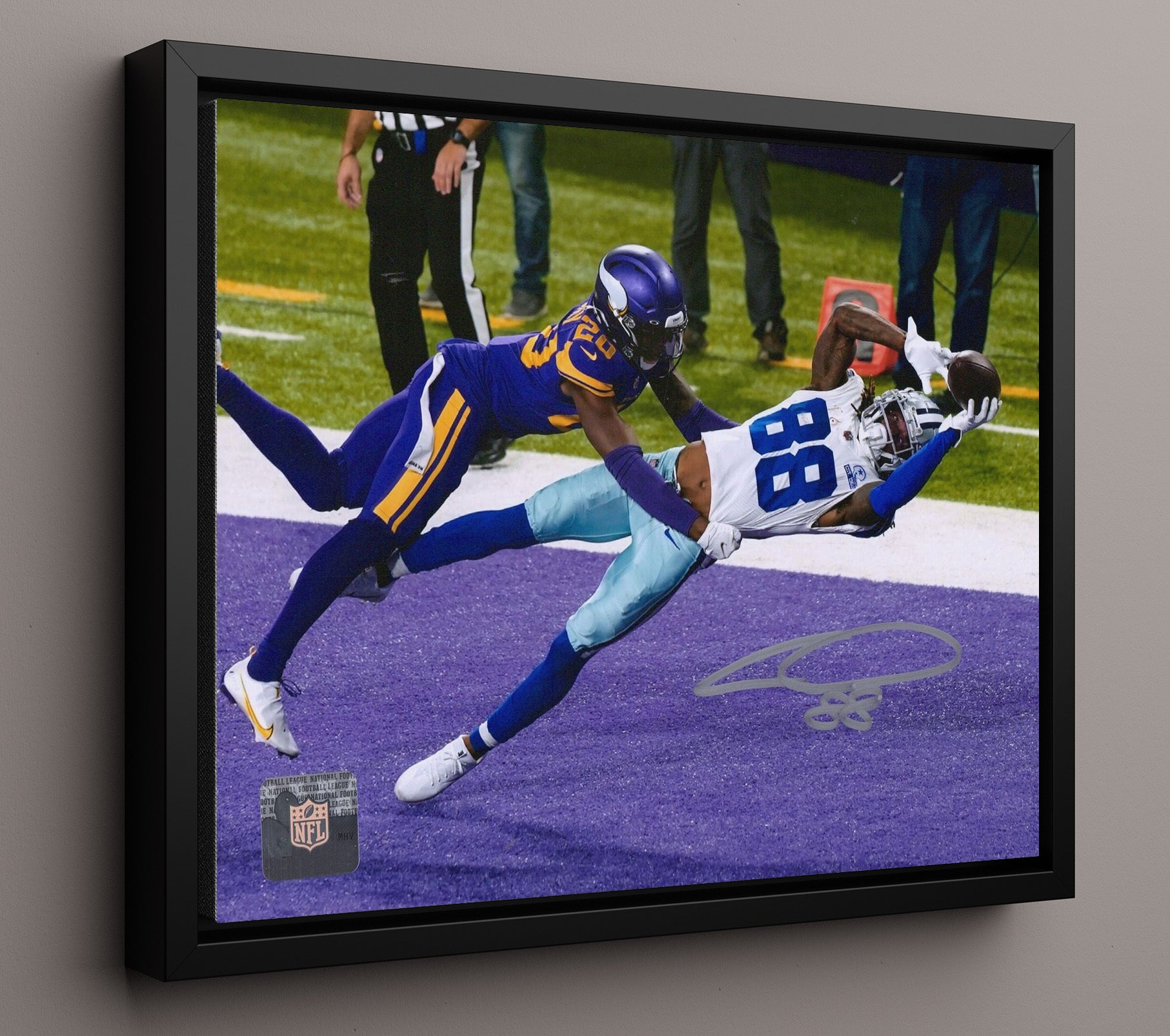 Ceedee Lamb - Dallas Football Receiver Diving Endzone Catch Spotlight Football Wall Art - football wall art print