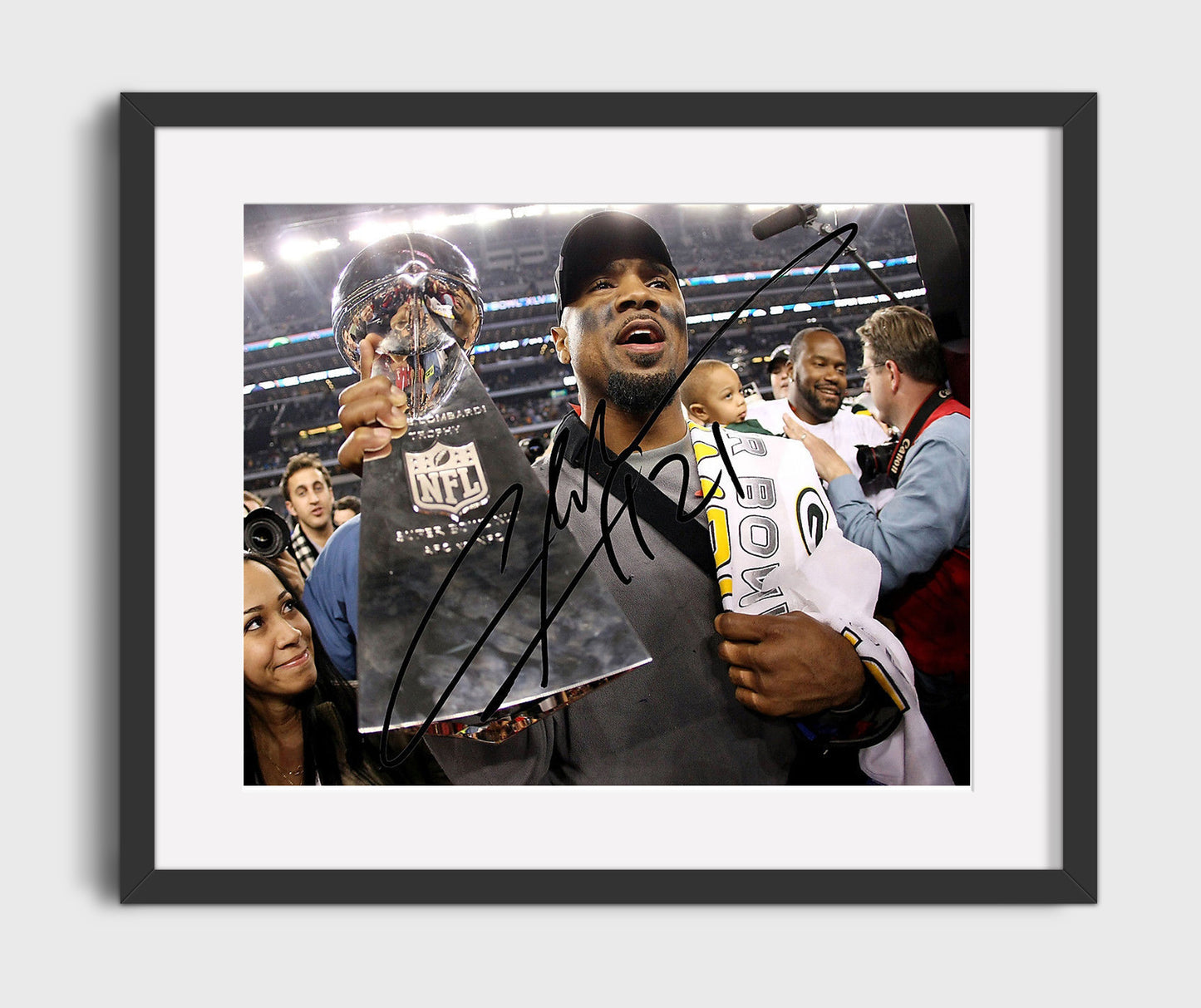 Charles Woodson - Green Bay Football Super Bowl Trophy Celebration Vintage Football Wall Art - 16x20 Gallery Frame football decor