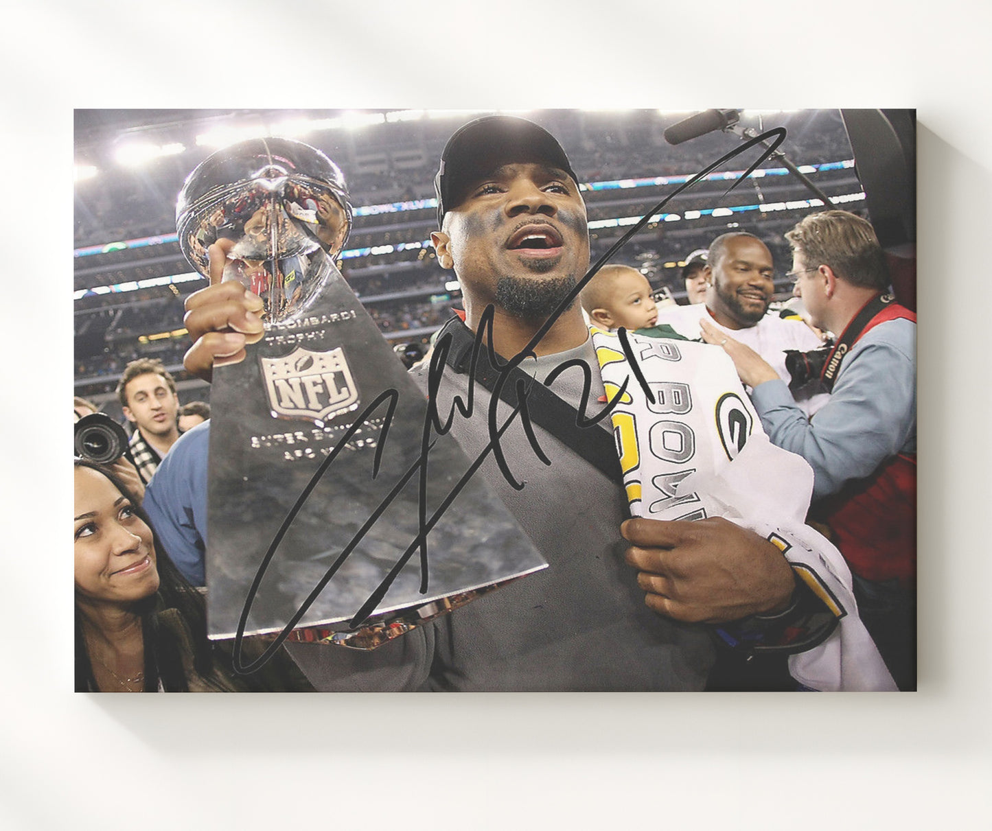 Charles Woodson - Green Bay Football Super Bowl Trophy Celebration Football Wall Art - football wall art print