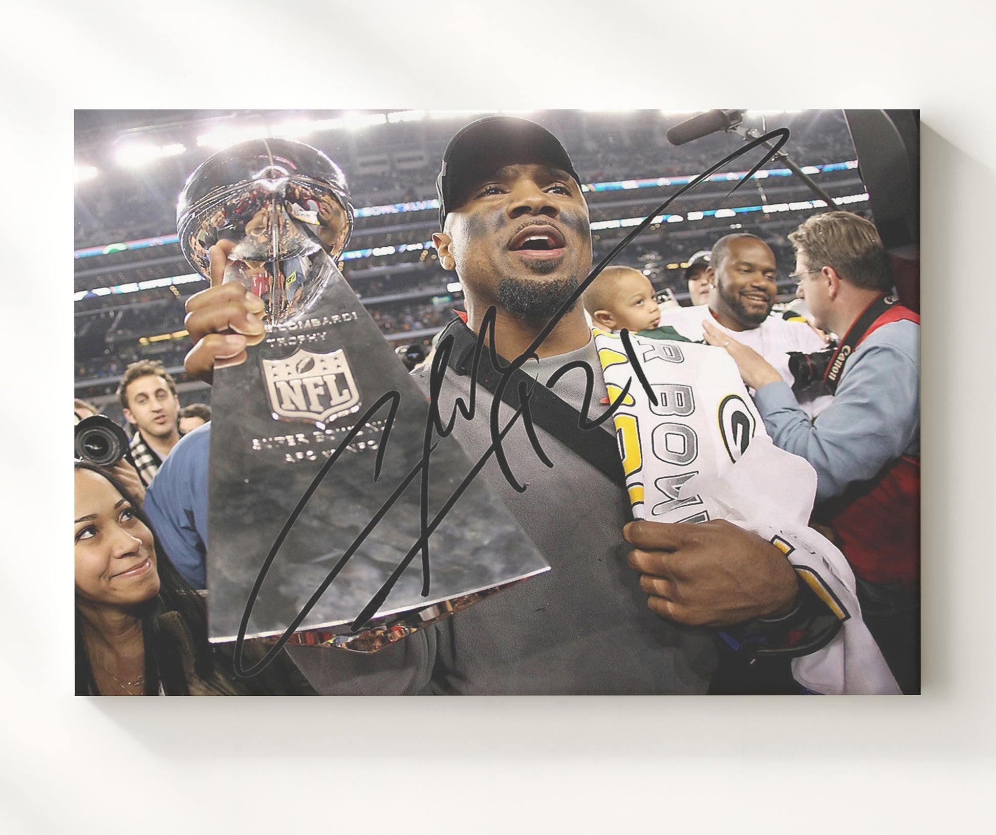 Charles Woodson - Green Bay Football Super Bowl Trophy Celebration Football Wall Art - football wall art print