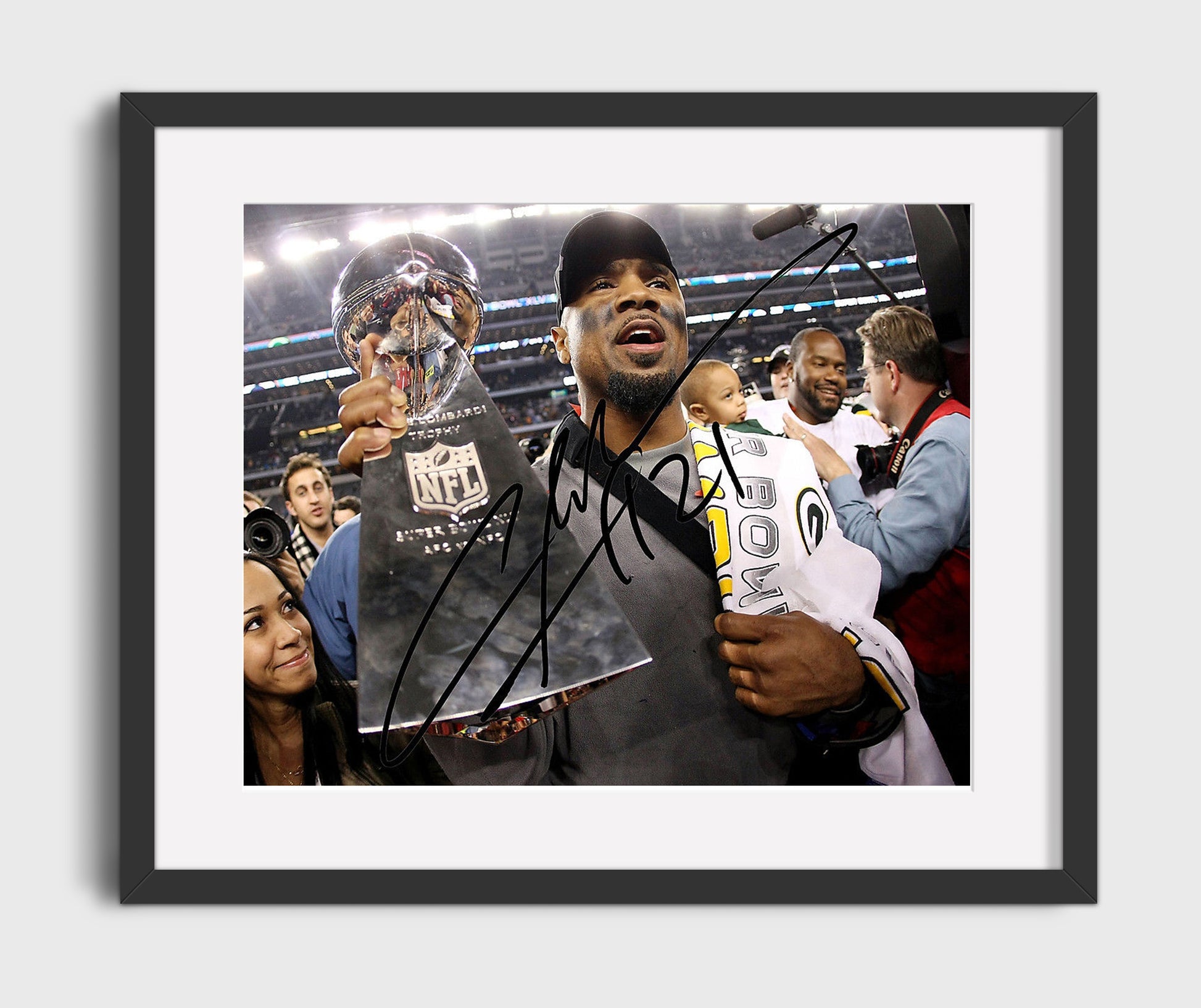 Charles Woodson - Green Bay Football Super Bowl Trophy Celebration Football Wall Art - football wall art print