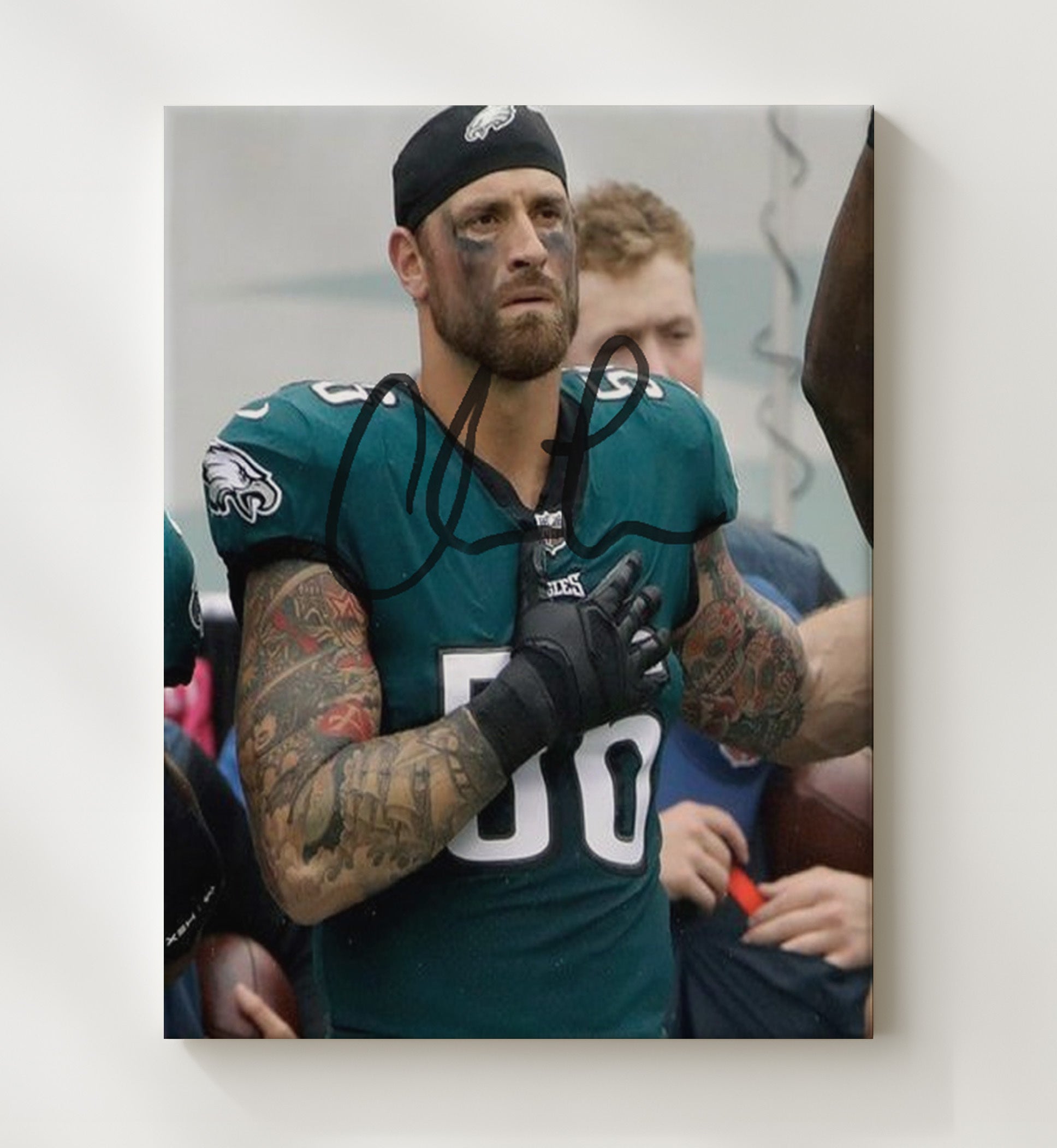 Chris Long - Philadelphia Football National Anthem Hand Over Heart Football Wall Art - football wall art print