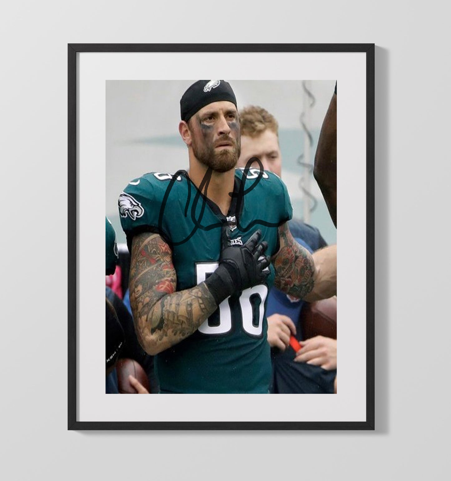 Chris Long - Philadelphia football National Anthem Hand Over Heart Vintage Football Wall Art - 16x20 Gallery Frame football decor