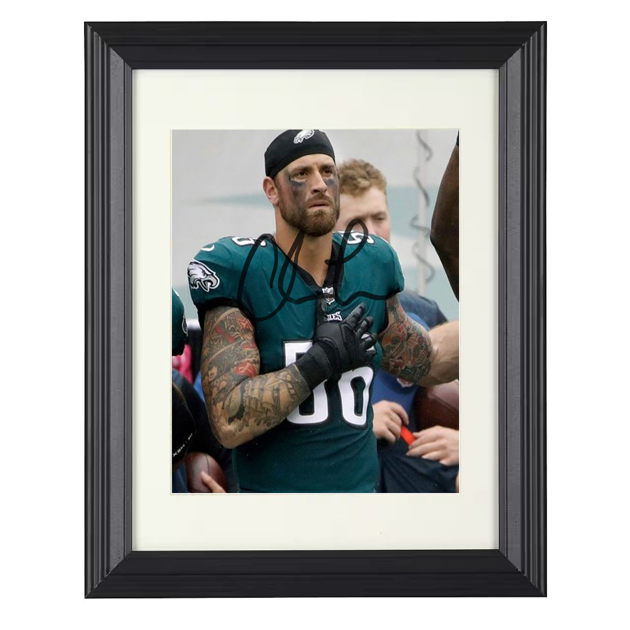 Chris Long – Philadelphia National Anthem Hand Over Heart – 8x10 black beveled framed football wall art