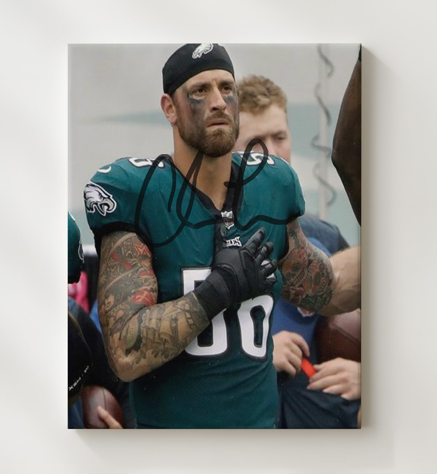 Chris Long - Philadelphia football National Anthem Hand Over Heart Vintage Football Wall Art - 20x24 Canvas football decor