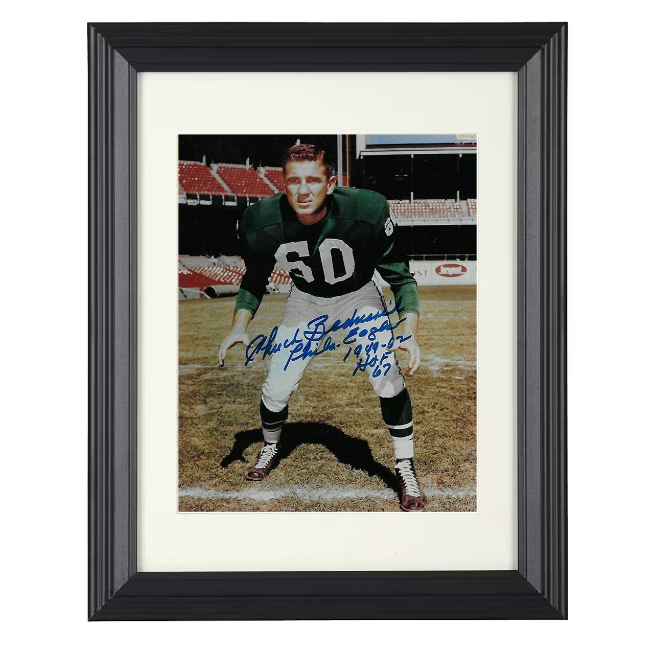 Chuck Bednarik – Philadelphia Hall of Fame Linebacker Pose – 8x10 black beveled framed football wall art
