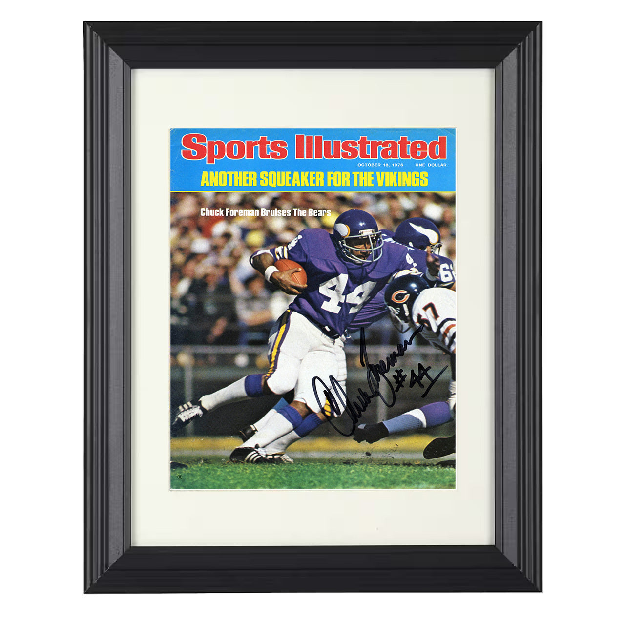 Chuck Foreman – Minnesota Running Through Bears 1976 SI – 8x10 black beveled framed football wall art
