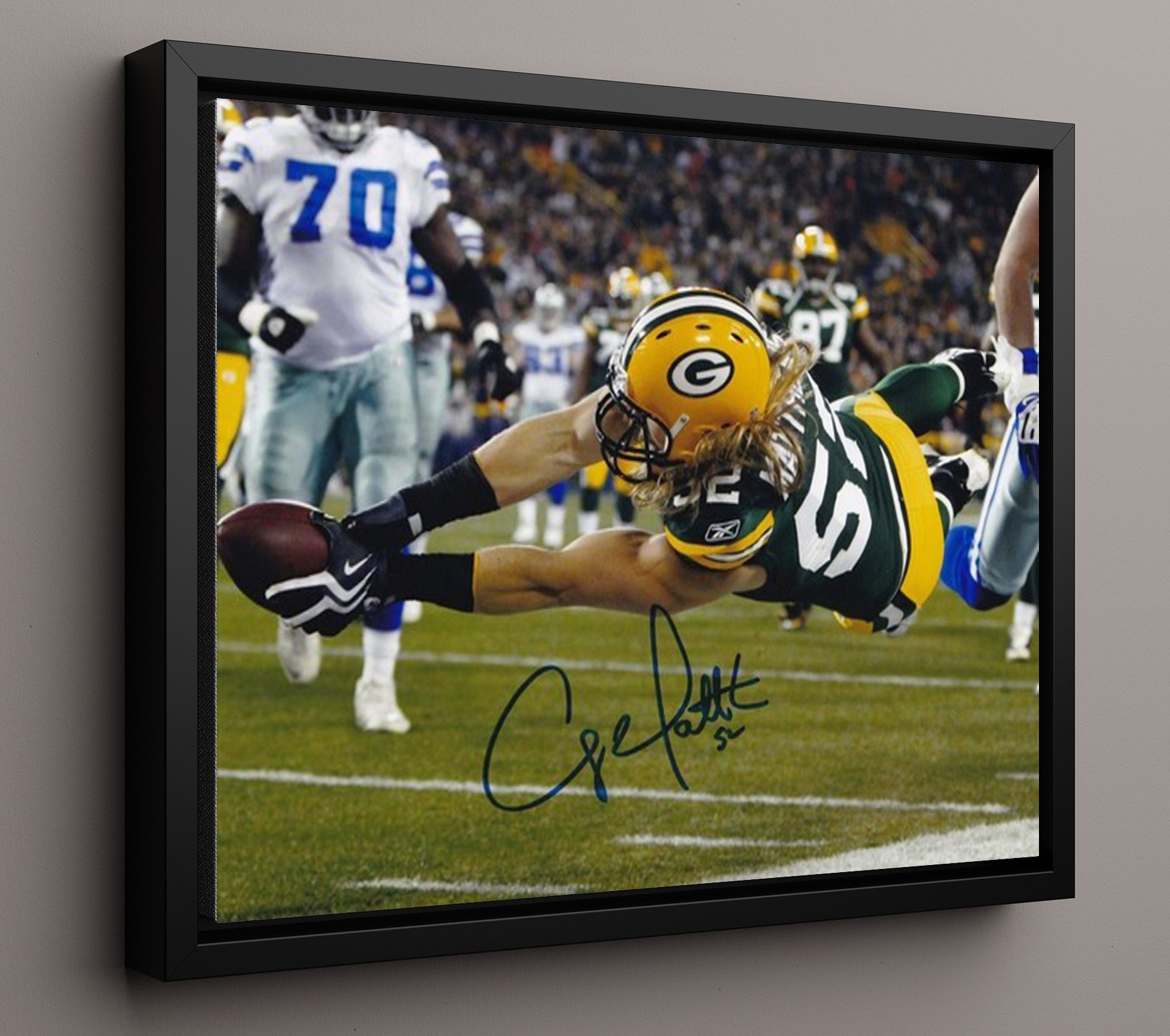 Clay Matthews - Green Bay Football Diving Touchdown Return Football Wall Art - football wall art print