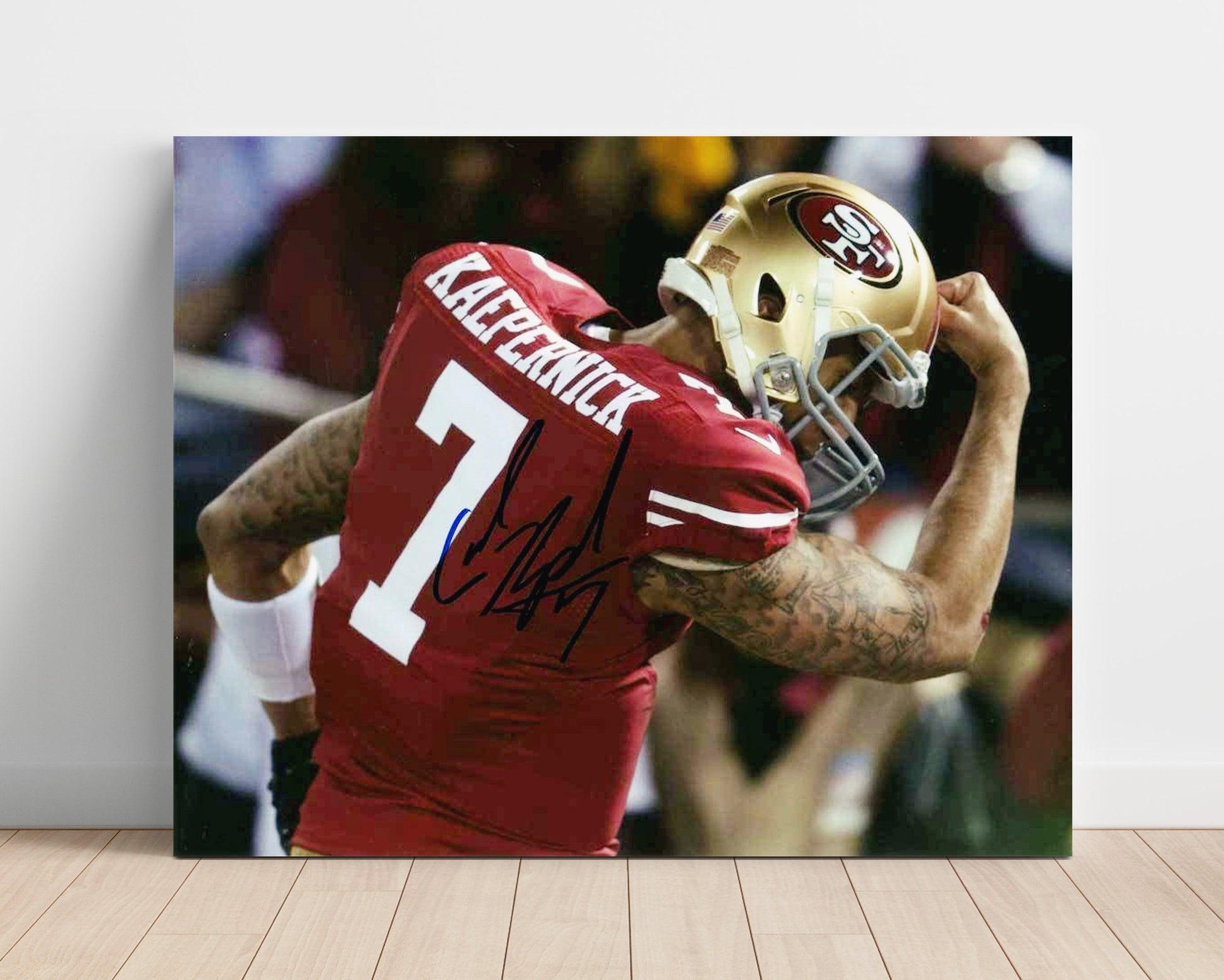 Colin Kaepernick San Francisco End Zone Kaepernicking Celebration Football Wall Art Unframed 8x10 in Plastic Sleeve wall art print - Football decor