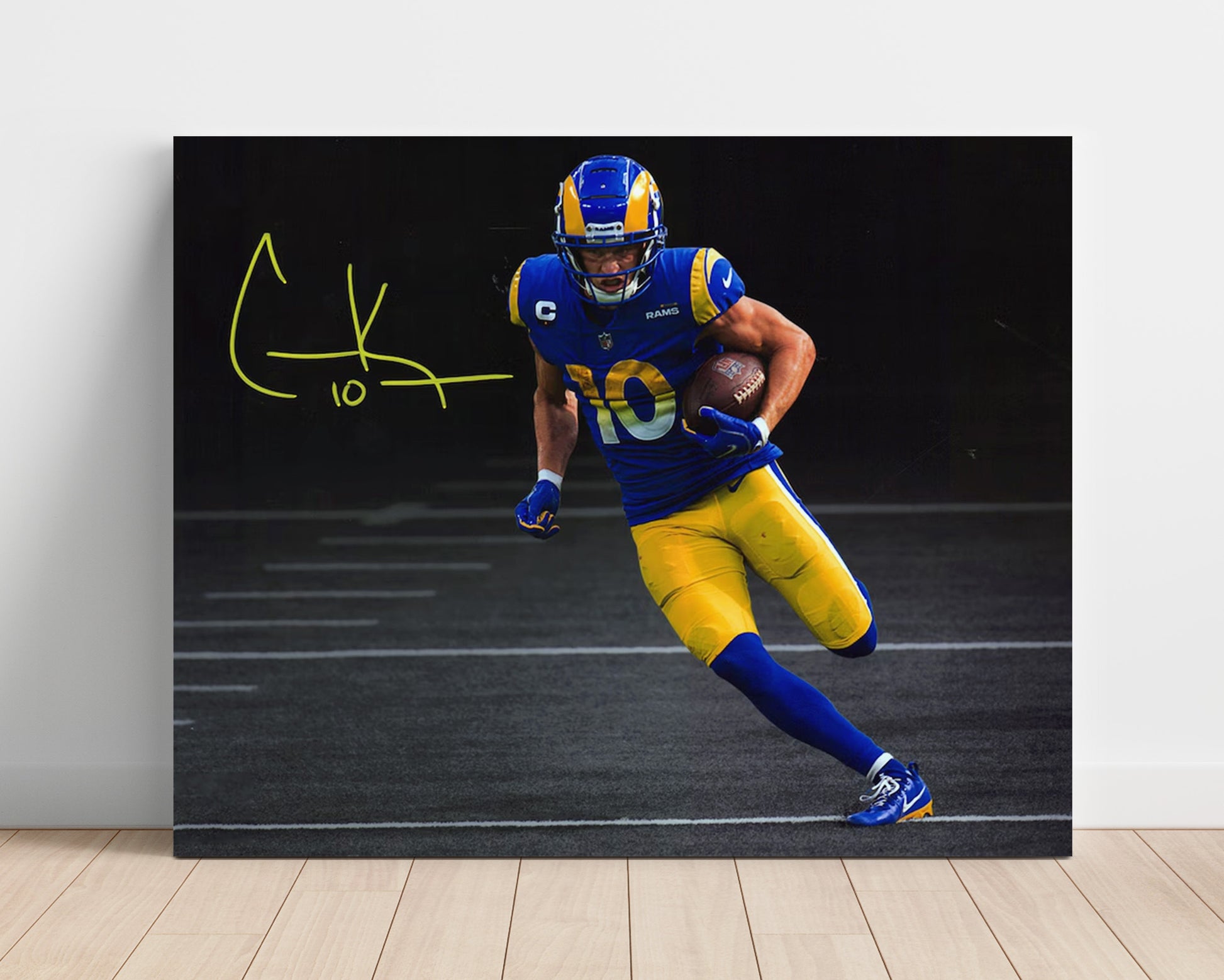 Cooper Kupp - Los Angeles Football Route Runner Sprint with Ball Spotlight Vintage Football Wall Art - 16x20 Unframed Print football decor