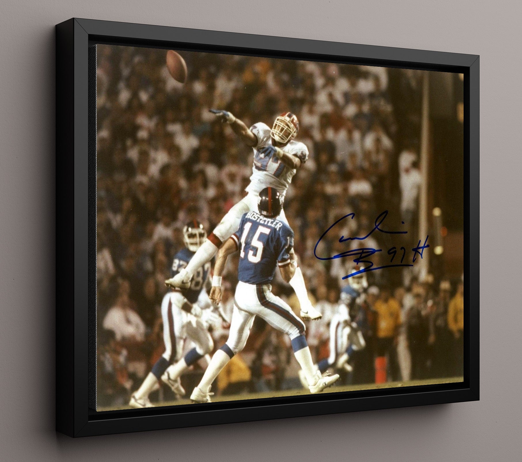 Cornelius Bennett - Buffalo Football Leaping Pass Block Football Wall Art - football wall art print