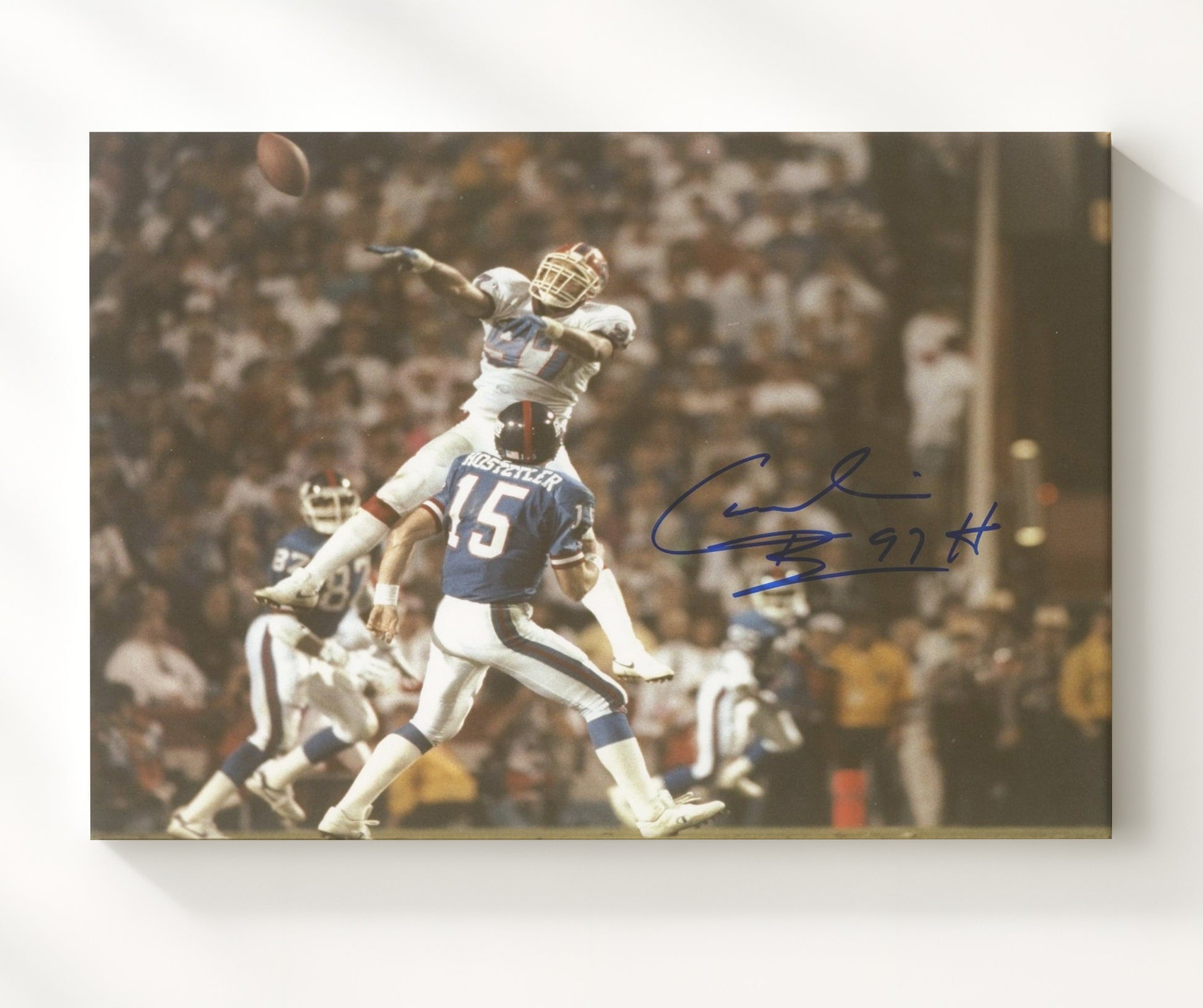 Cornelius Bennett - Buffalo Football Leaping Pass Block Football Wall Art - football wall art print
